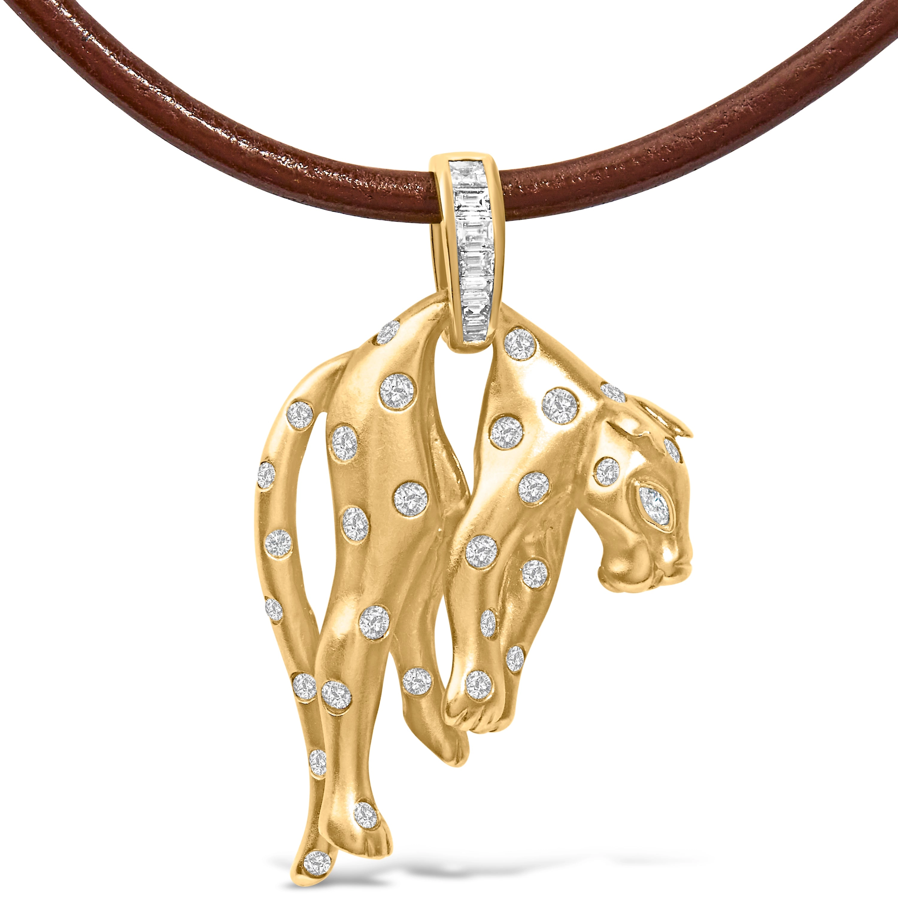 18K 1.00 Cttw Diamond Cat and Bail Pendant Necklace Collar with Matte Finish