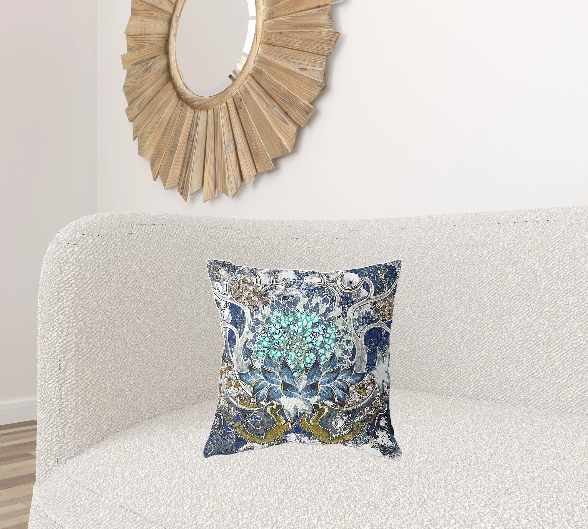 18"x18" Blue White Green Zippered Suede Geometric Throw Pillow