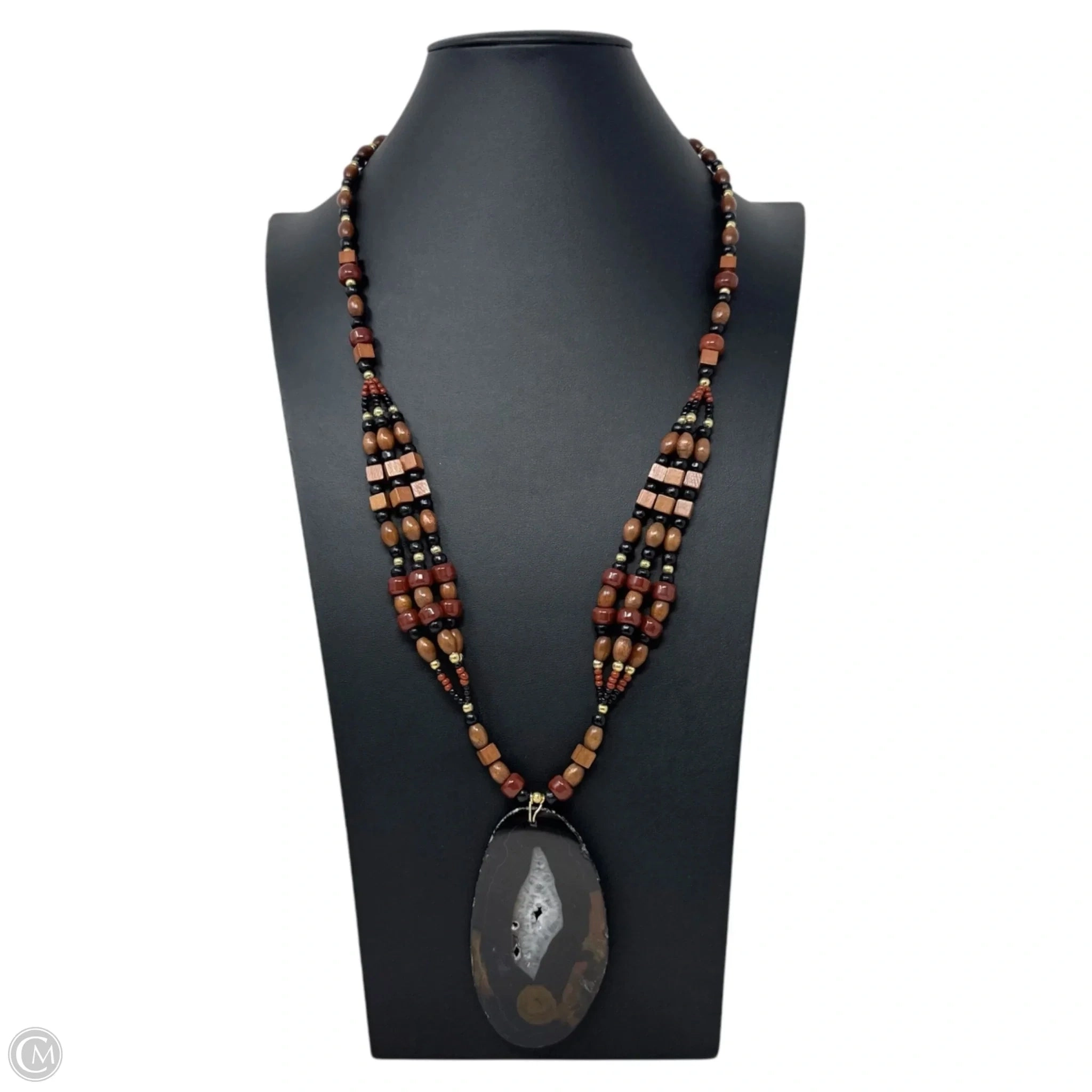 Agate Slice Beaded Statement Necklace By Unbranded