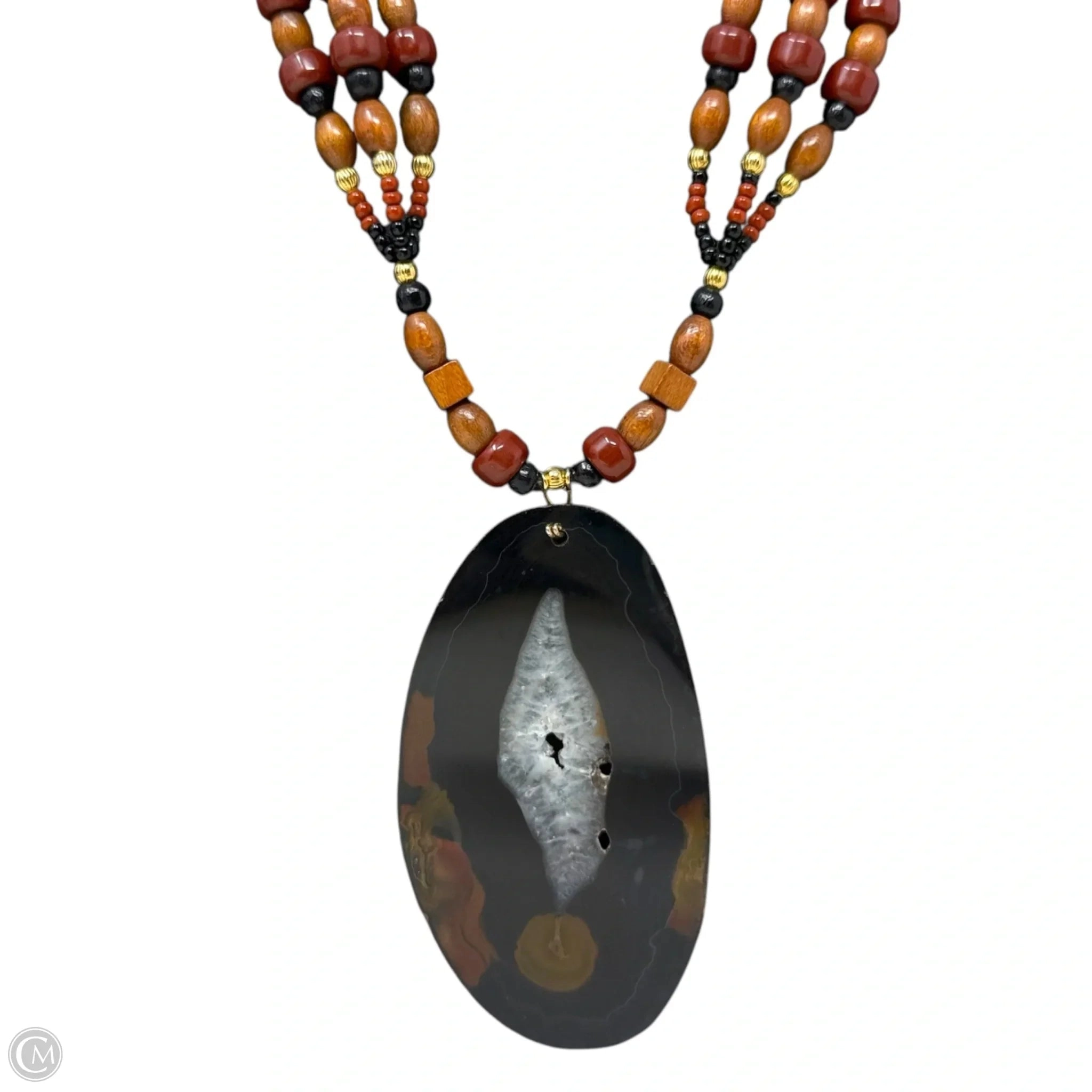 Agate Slice Beaded Statement Necklace By Unbranded