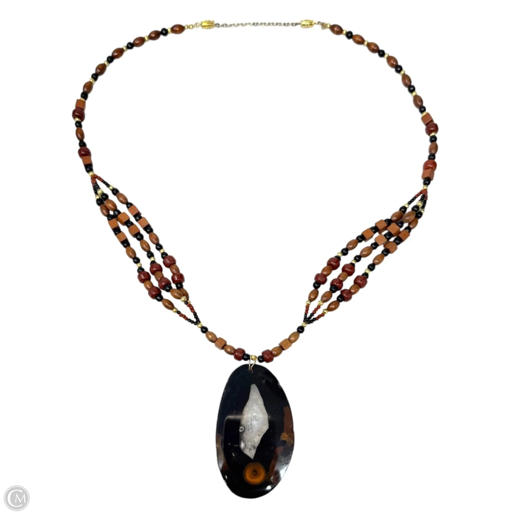 Agate Slice Beaded Statement Necklace By Unbranded