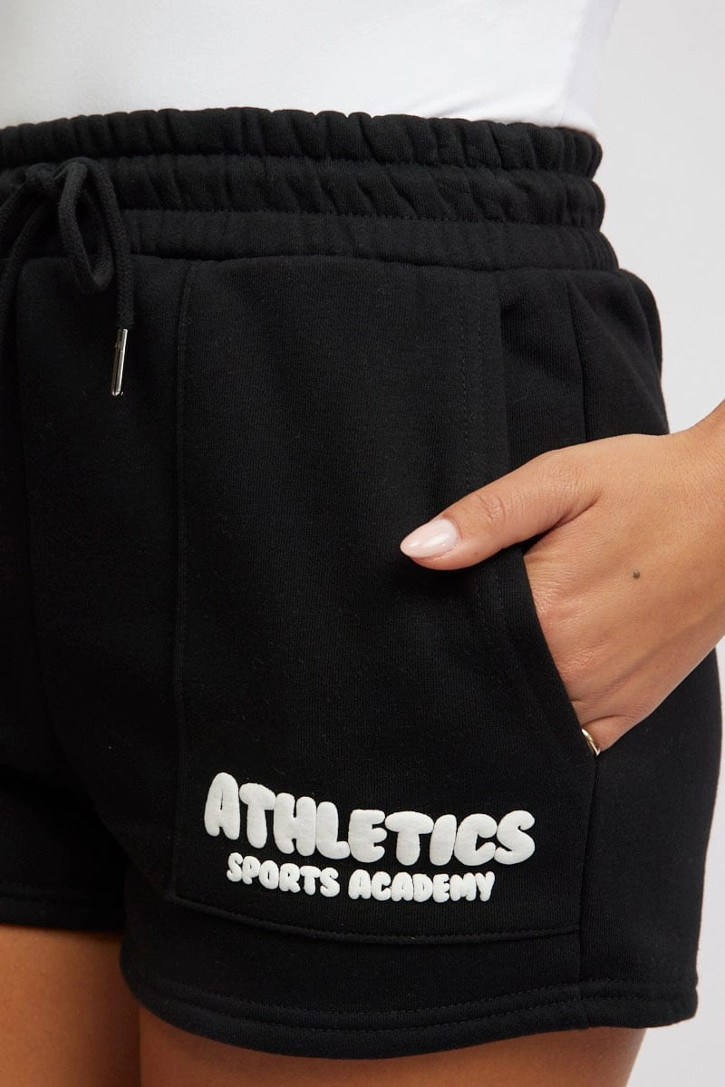 Black Track Shorts High Rise Elastic Waist