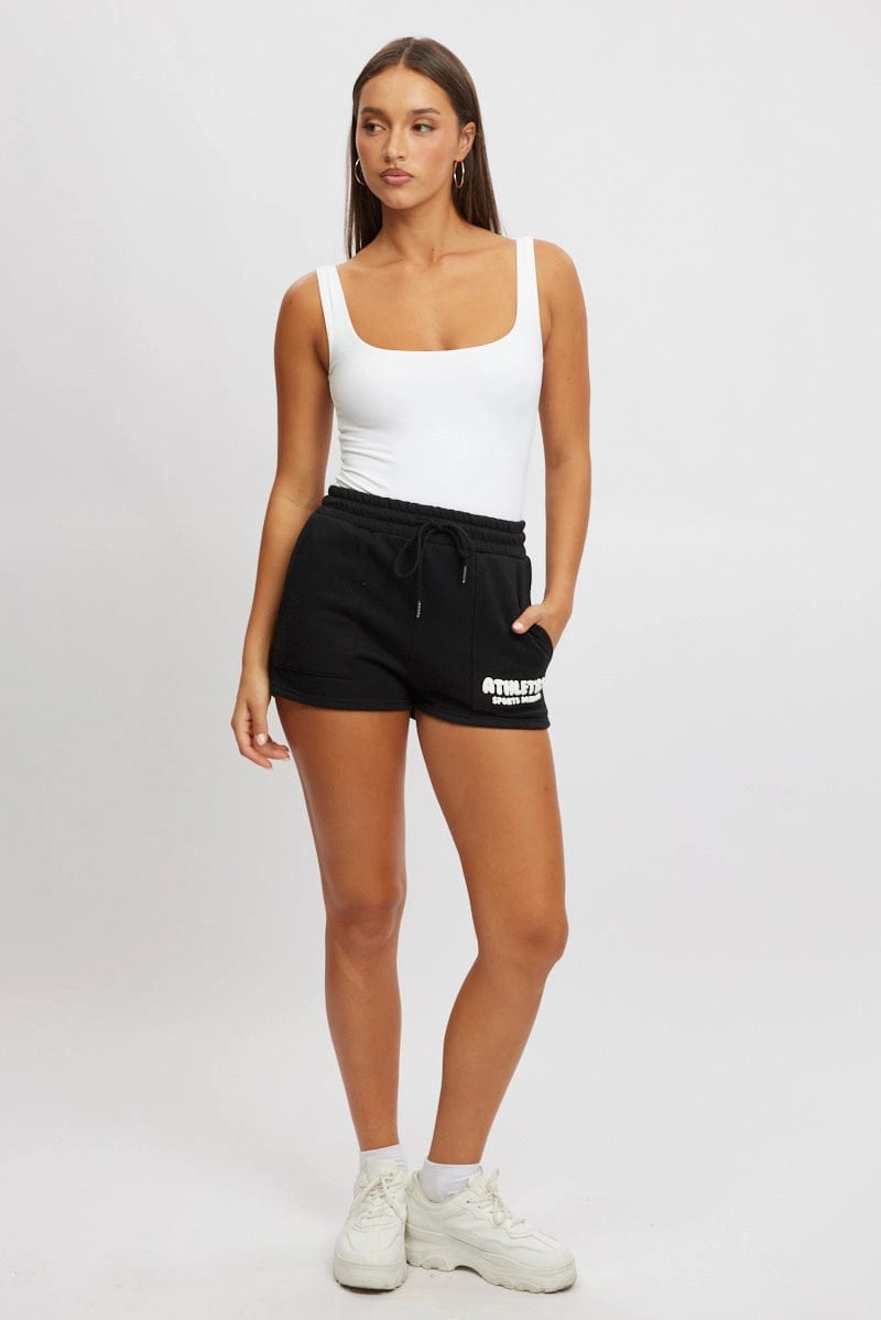 Black Track Shorts High Rise Elastic Waist