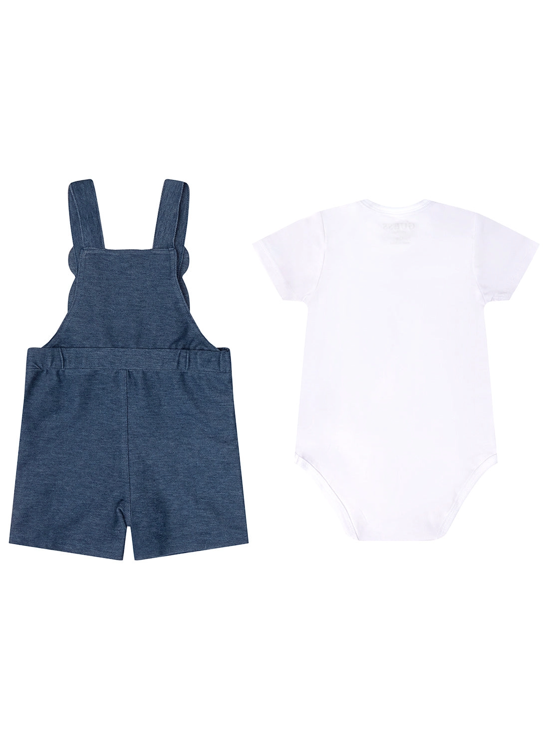Blue Denim Teddy Bear Overalls and White Onesie (0-12M)