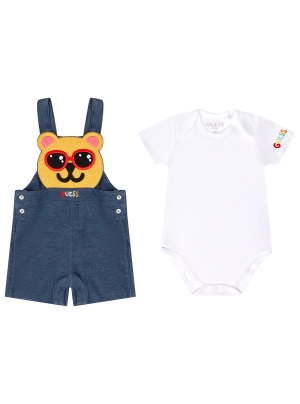 Blue Denim Teddy Bear Overalls and White Onesie (0-12M)