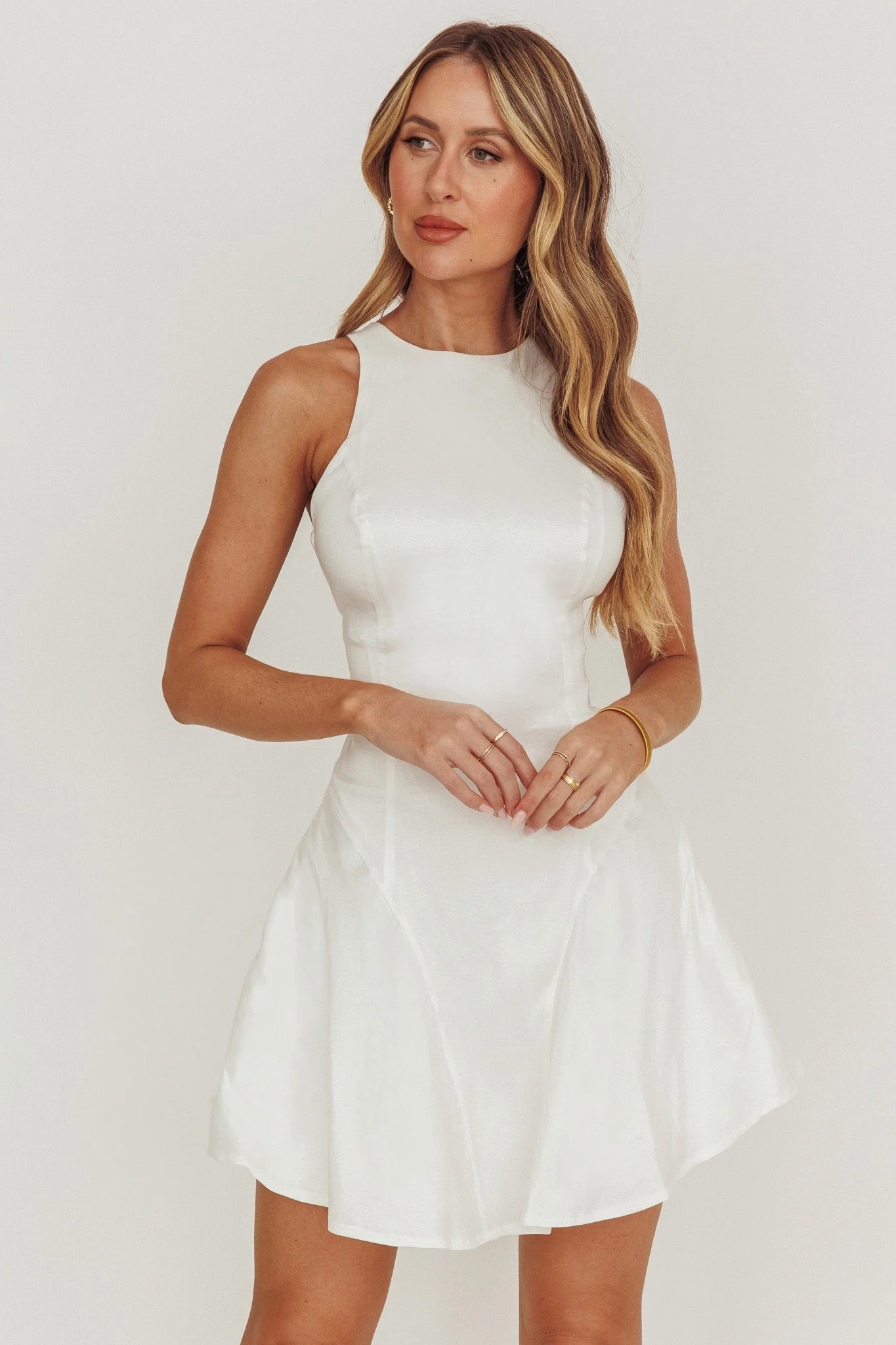 Dazzling Light Bow Mini Dress White