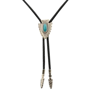 Double S Silver Arrowhead and Turquoise Stone - Bolo Tie