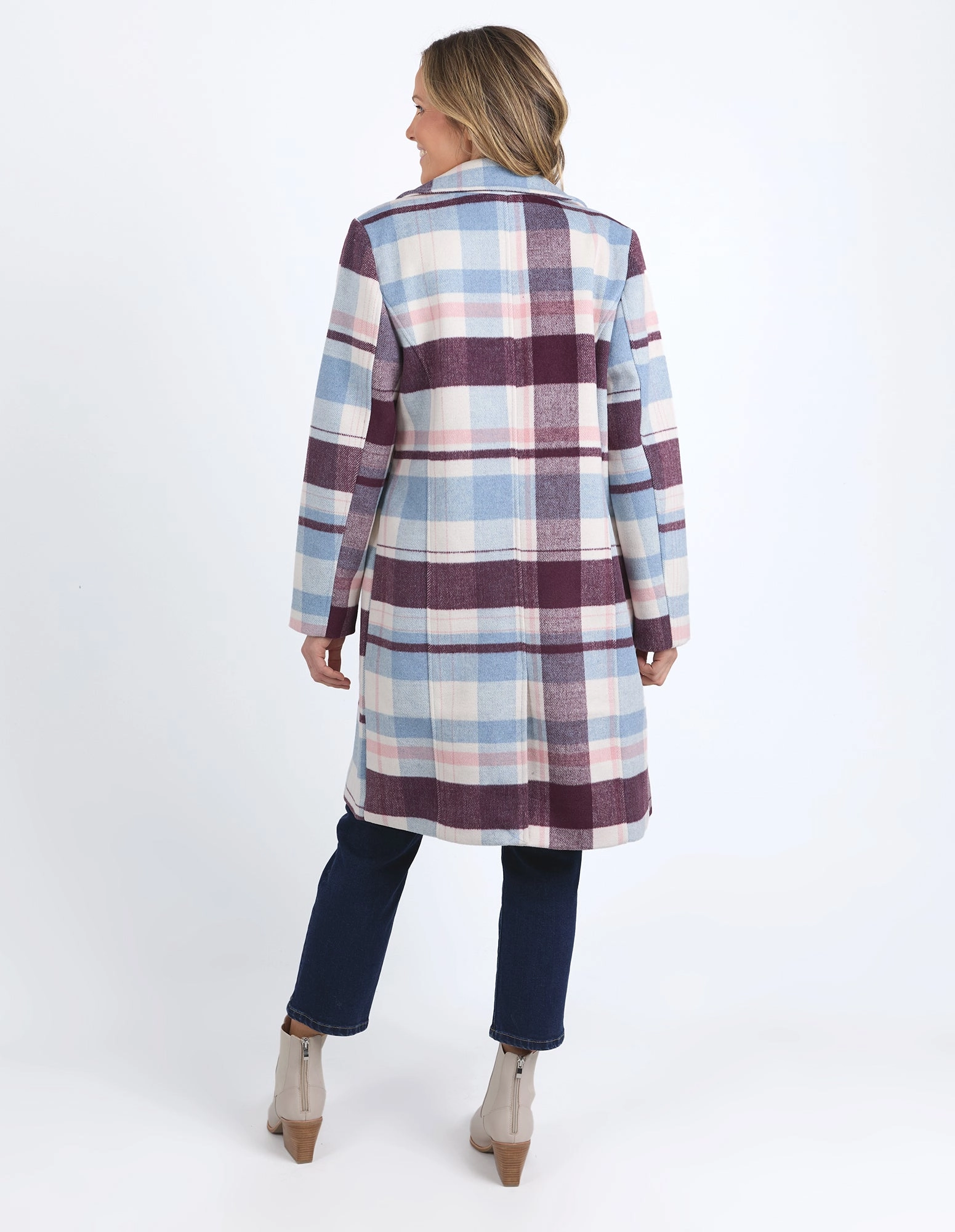 Elm Blanche Check Coat Steel Blue/Merlot/Geranium Check
