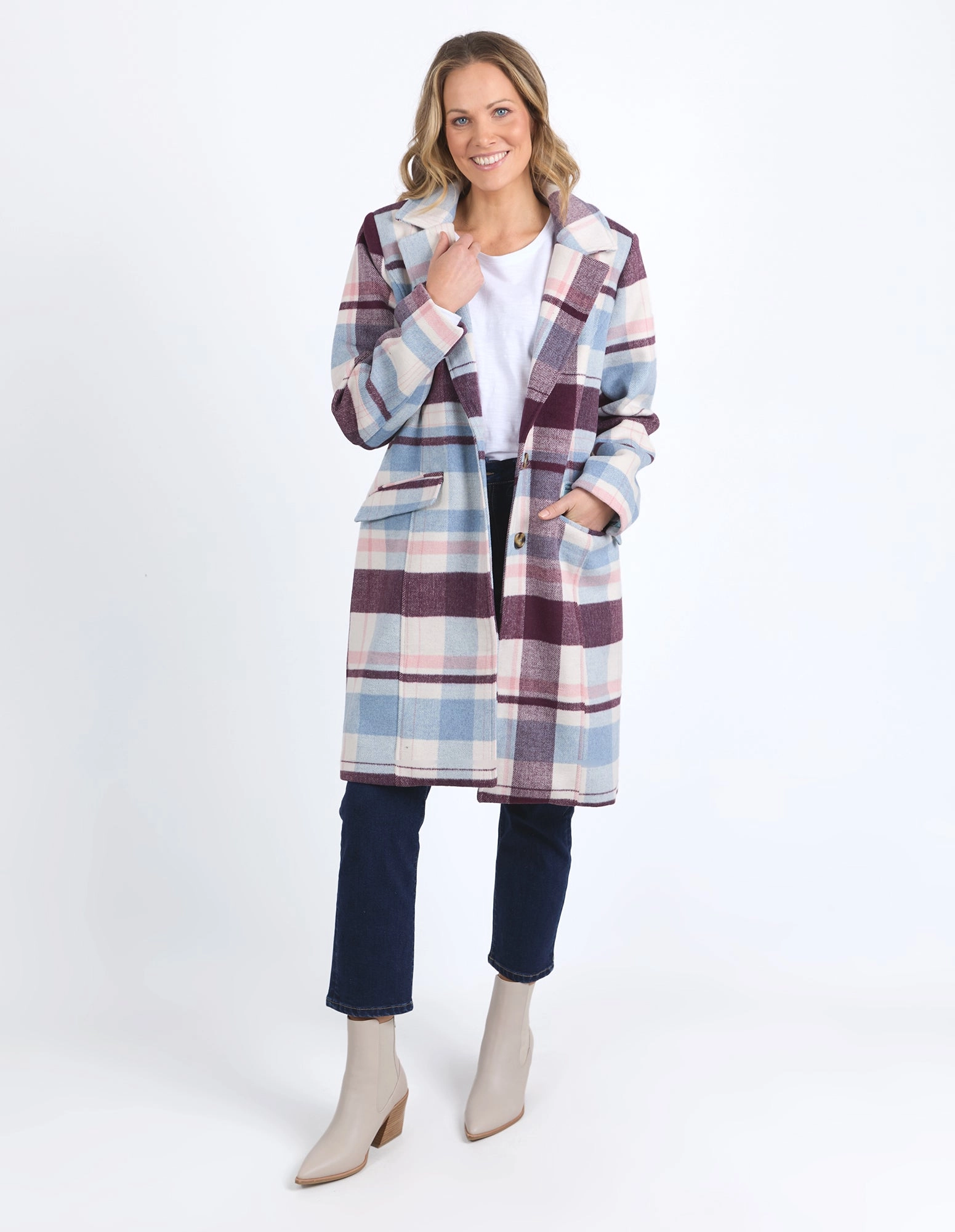 Elm Blanche Check Coat Steel Blue/Merlot/Geranium Check