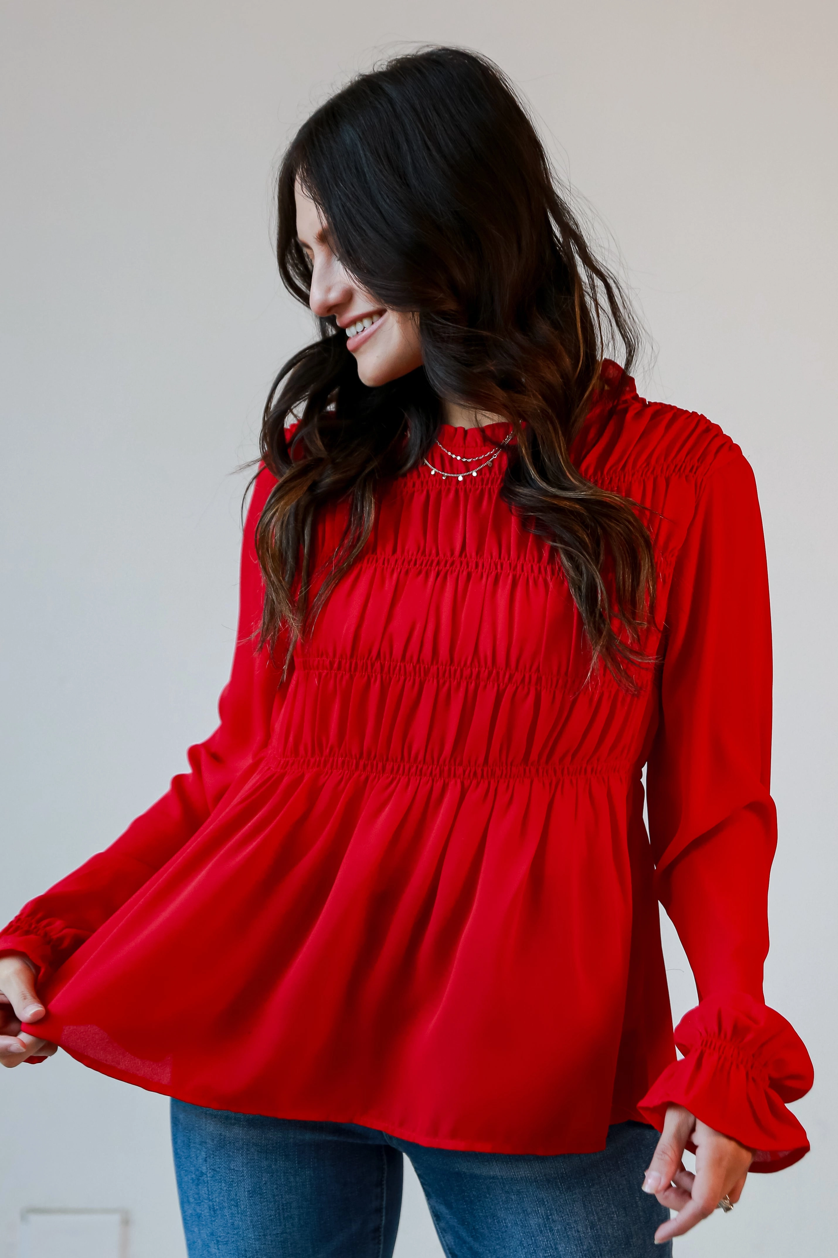FINAL SALE - Fabulous Fun Red Smocked Blouse