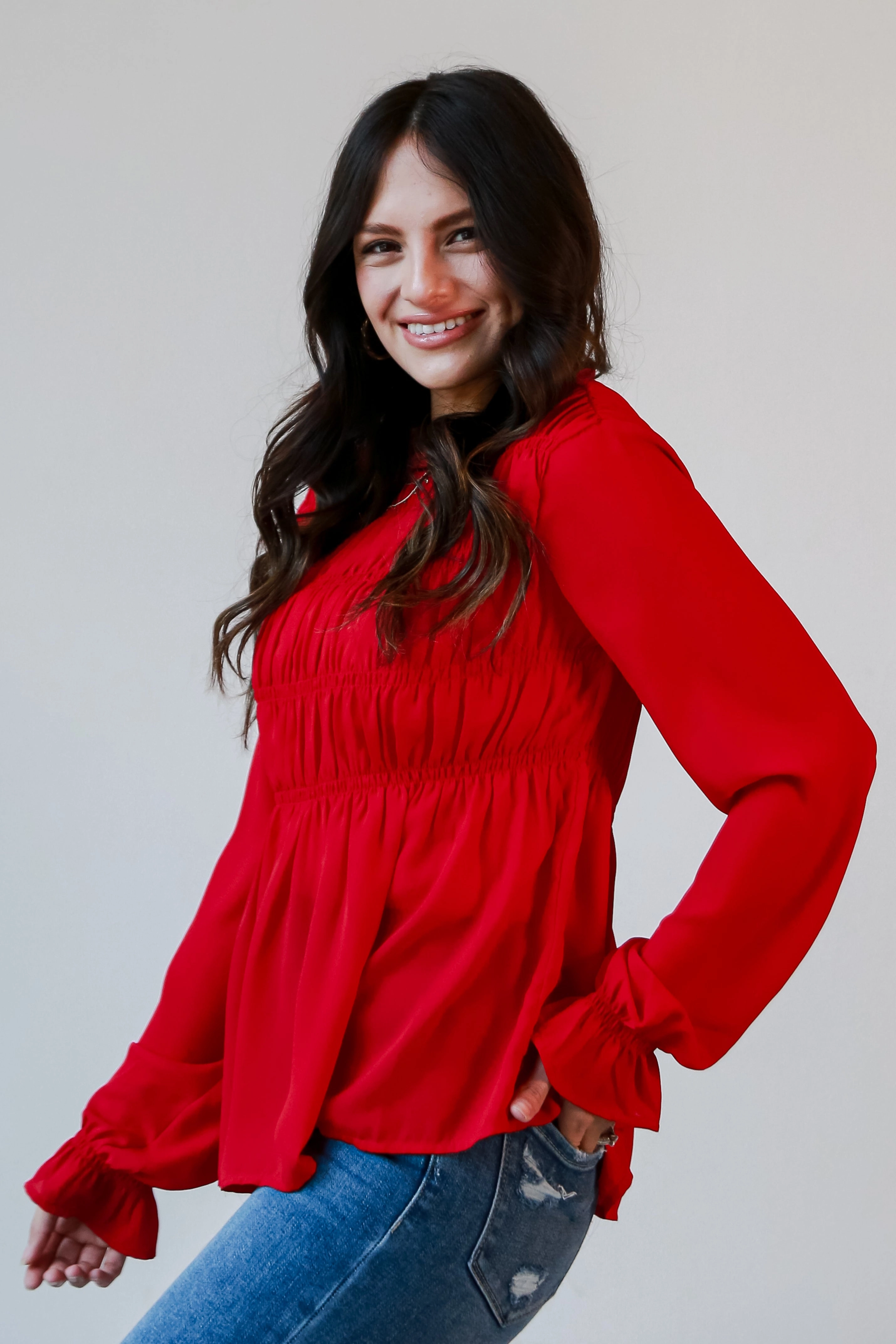 FINAL SALE - Fabulous Fun Red Smocked Blouse