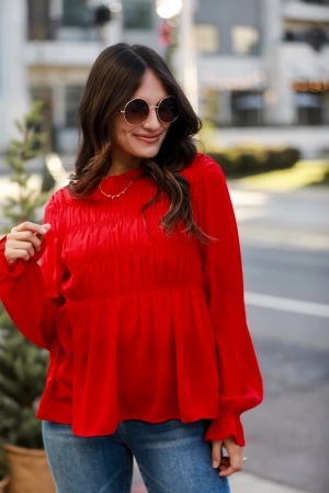 FINAL SALE - Fabulous Fun Red Smocked Blouse
