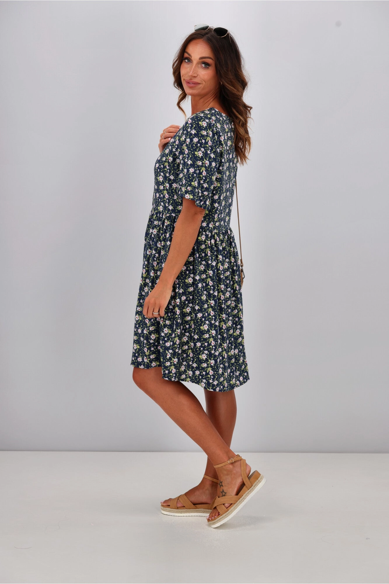 Gloss by Shine On Sacha Frill Sleeve Dress Black Ditsy