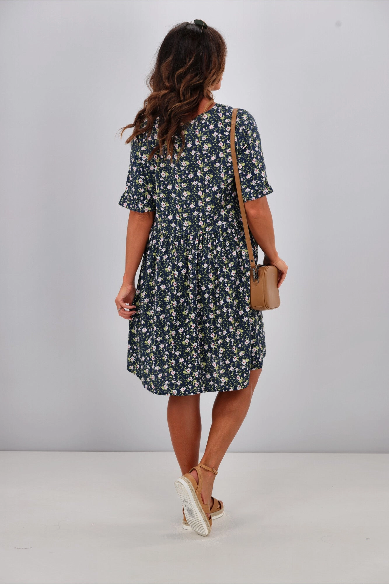Gloss by Shine On Sacha Frill Sleeve Dress Black Ditsy