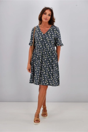 Gloss by Shine On Sacha Frill Sleeve Dress Black Ditsy