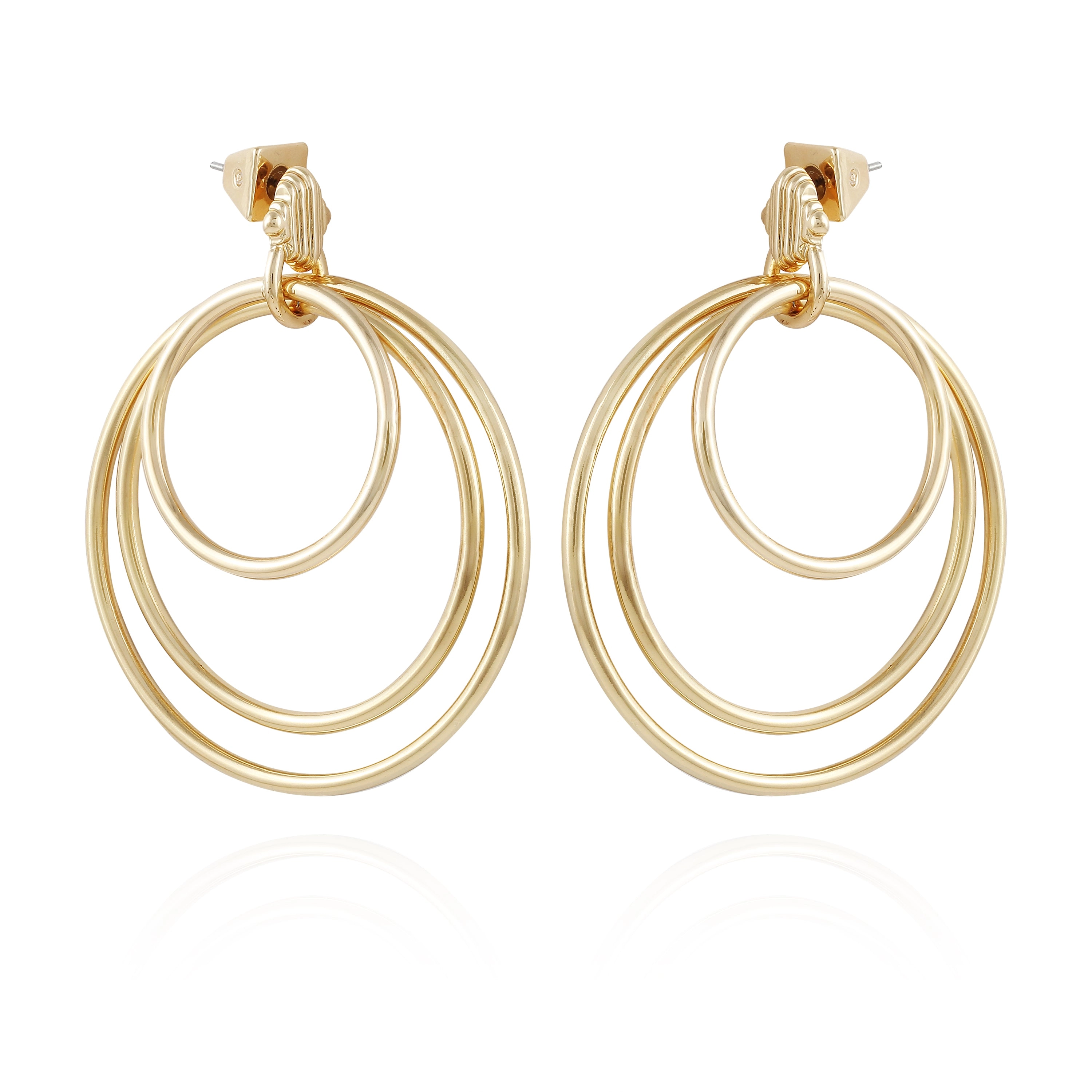 Goldtone Triple Layered Hoop Drop Earrings