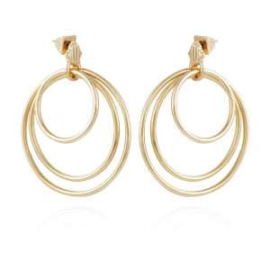 Goldtone Triple Layered Hoop Drop Earrings