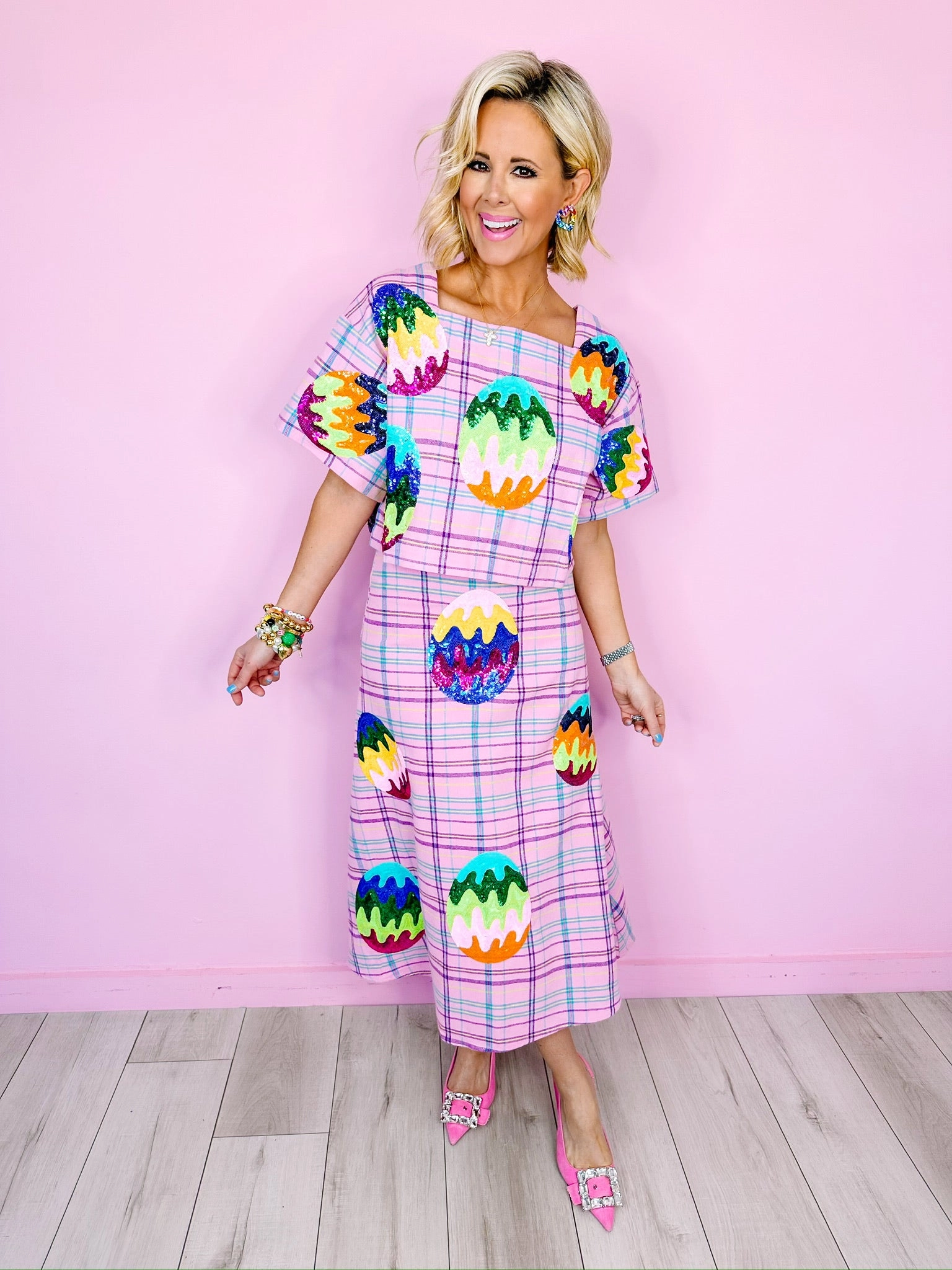 GROOVY EASTER EGG PLAID TOP - LAVENDER