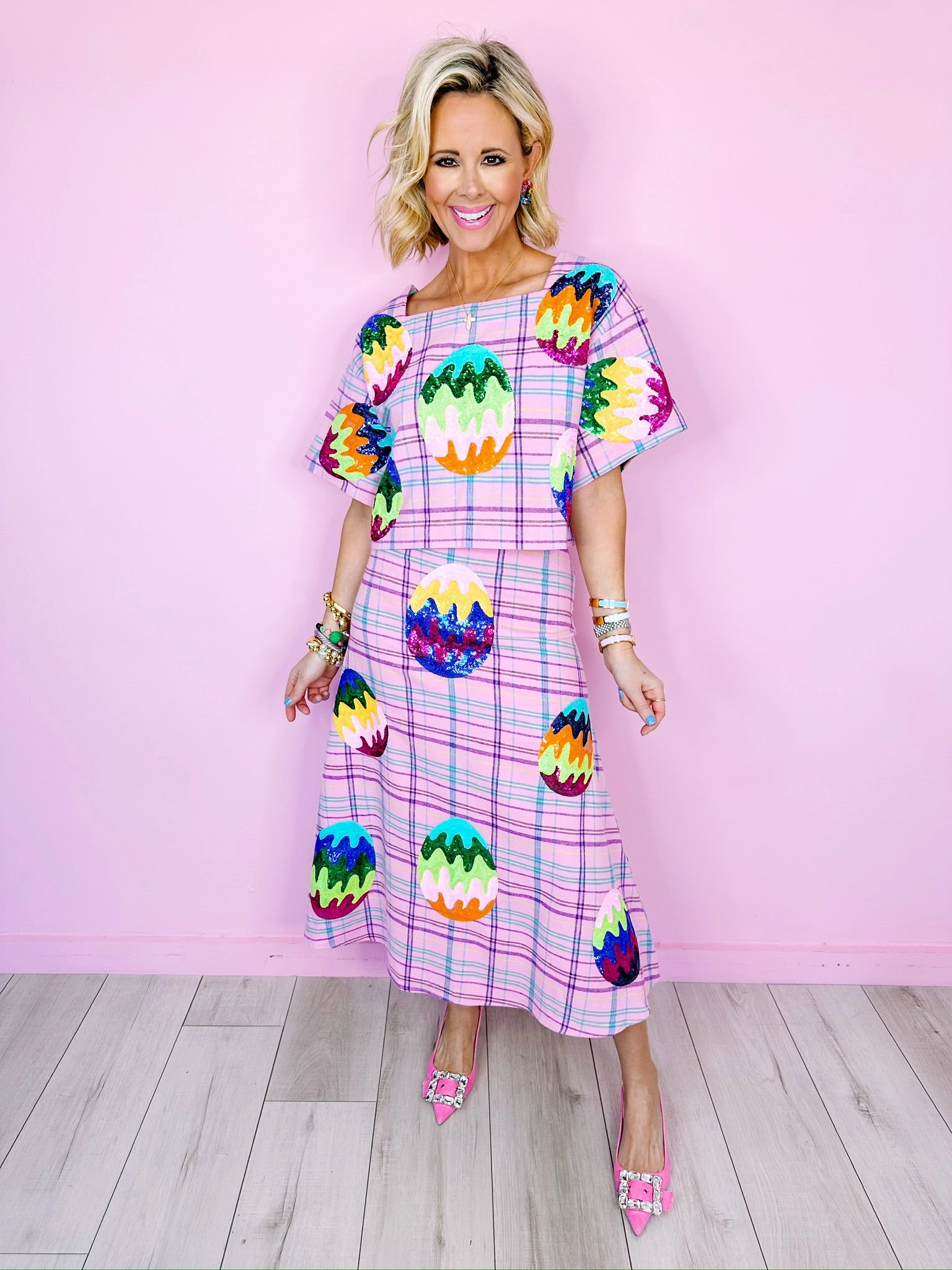GROOVY EASTER EGG PLAID TOP - LAVENDER