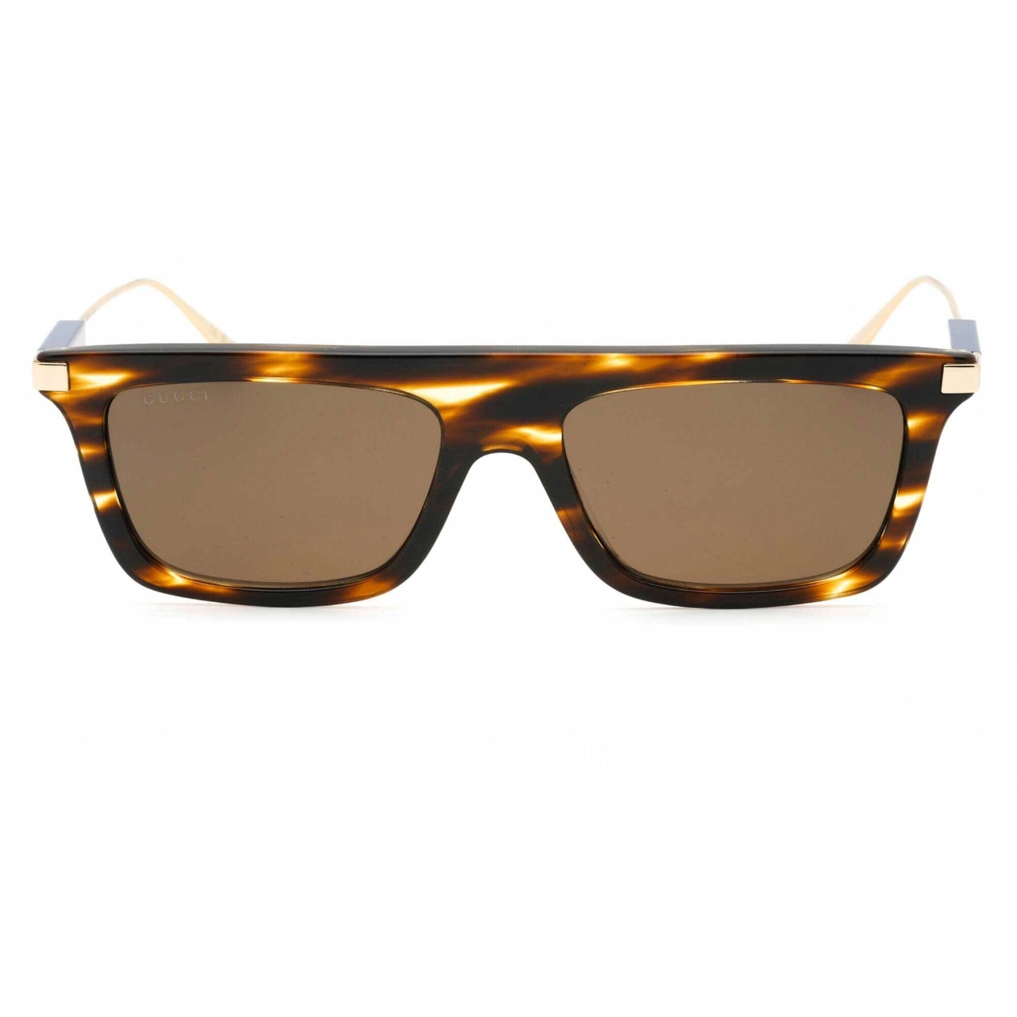 Gucci Men's Sunglasses - Havana/Gold Rectangular Full Rim Plastic Frame | GG1437S 003
