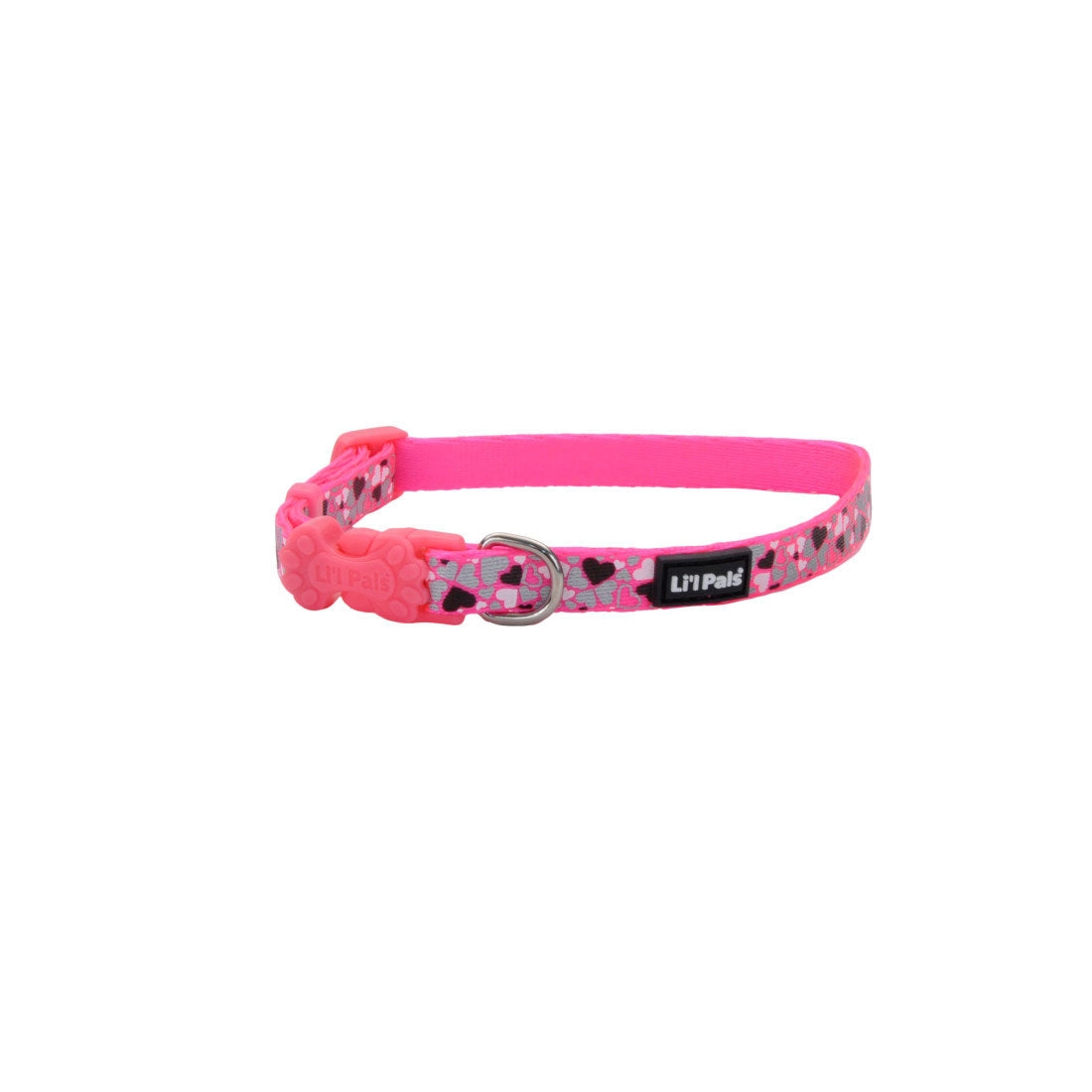 Li'l Pals® Reflective Dog Collar, Pink Hearts Petite Small