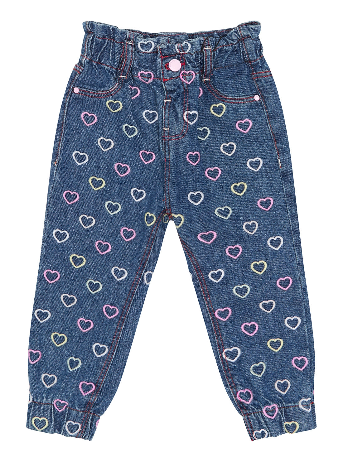 Multicolour Heart Embroidered Denim Pants (6-24m)