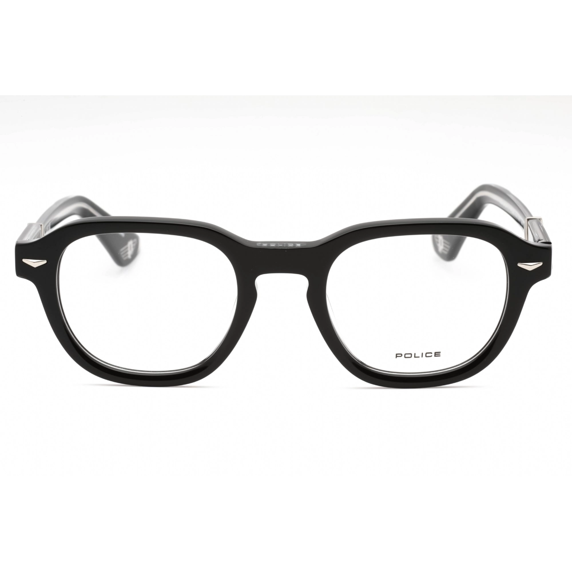 Police Men's Eyeglasses - Shiny Black Plastic Round Full Rim Shape Frame | VPLG81 700Y