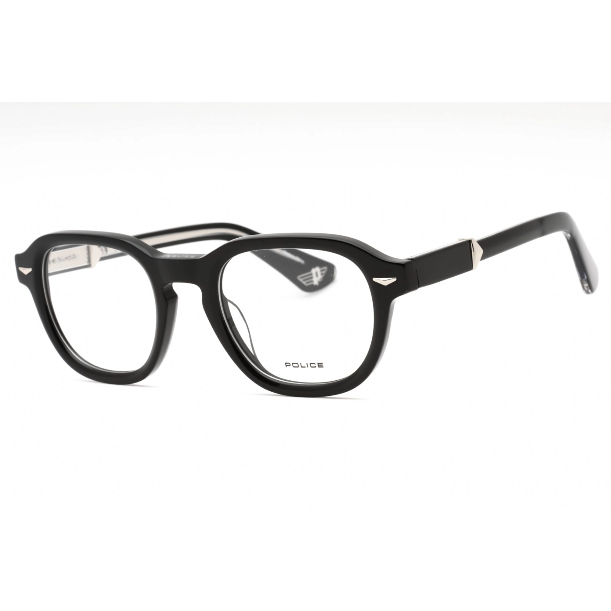Police Men's Eyeglasses - Shiny Black Plastic Round Full Rim Shape Frame | VPLG81 700Y
