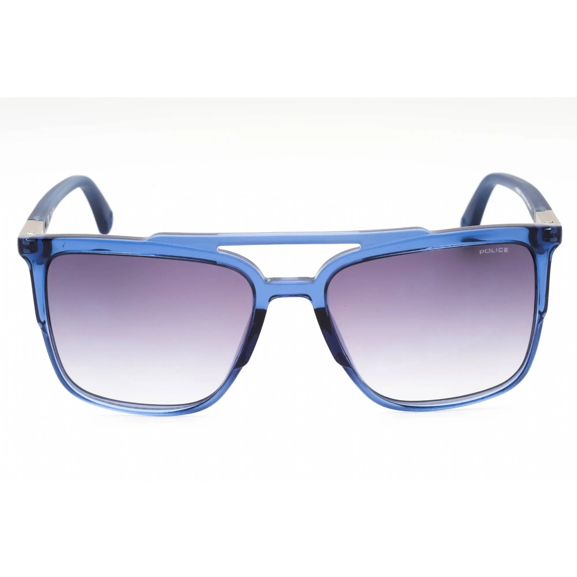 Police Men's Sunglasses - Shiny Transparent Blue Plastic Square Frame | SPL363 0955