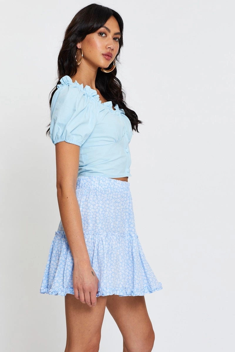 Print Mini Skirt Elastic Waist