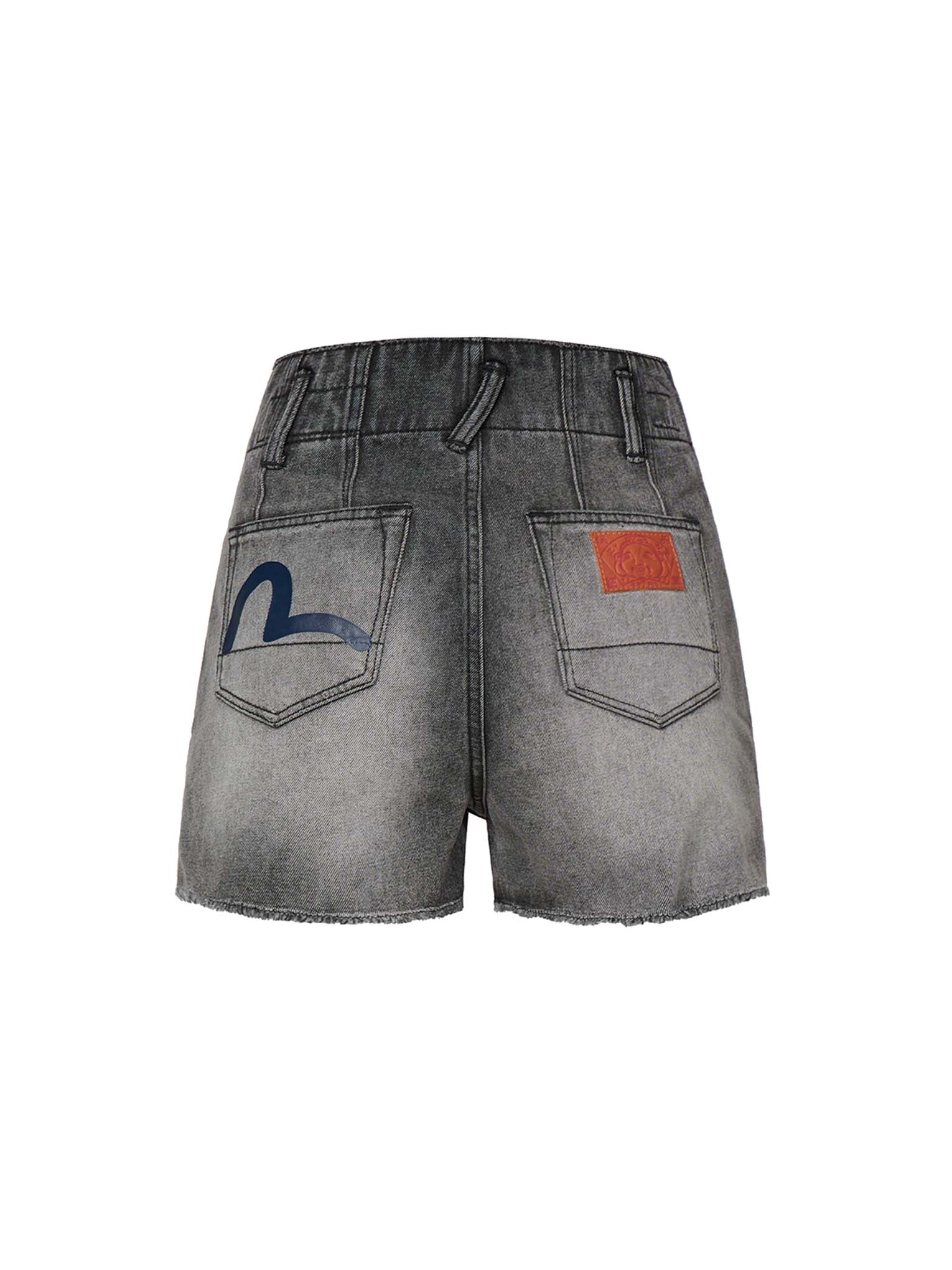 Seagull Print Light Grey Denim Shorts