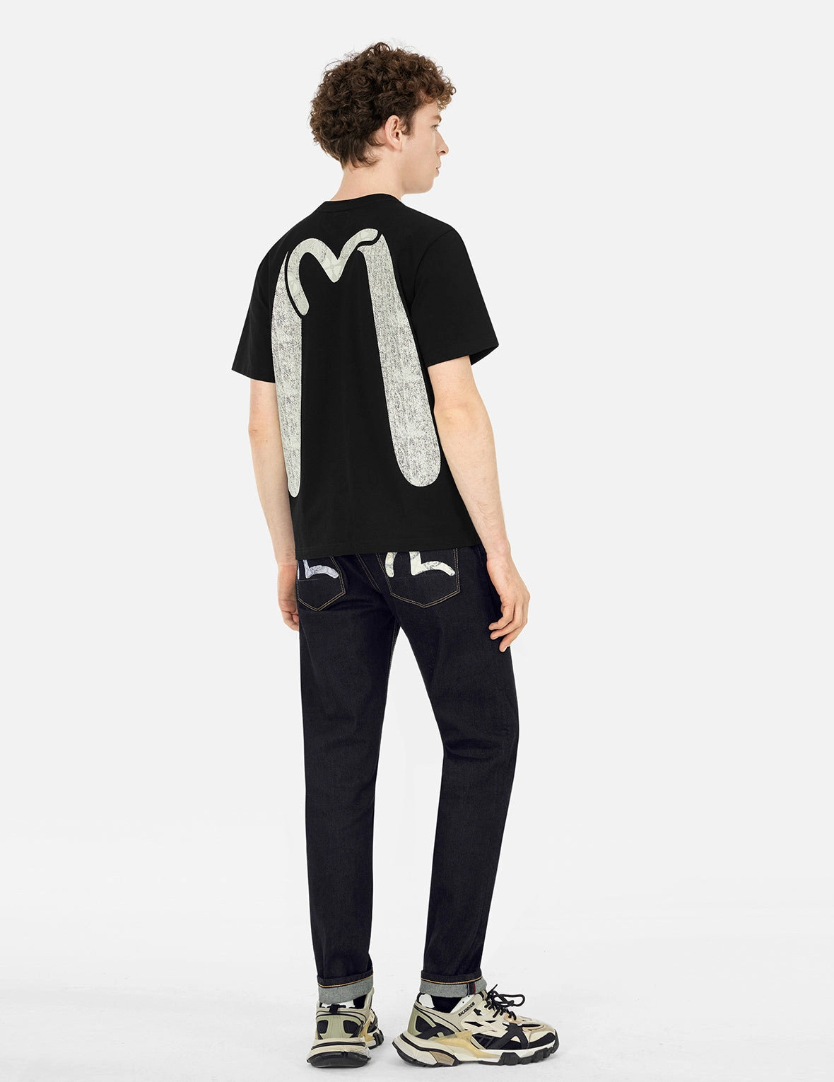 Seagull with Kamon Print Pockets Carrot Fit Jeans #2017