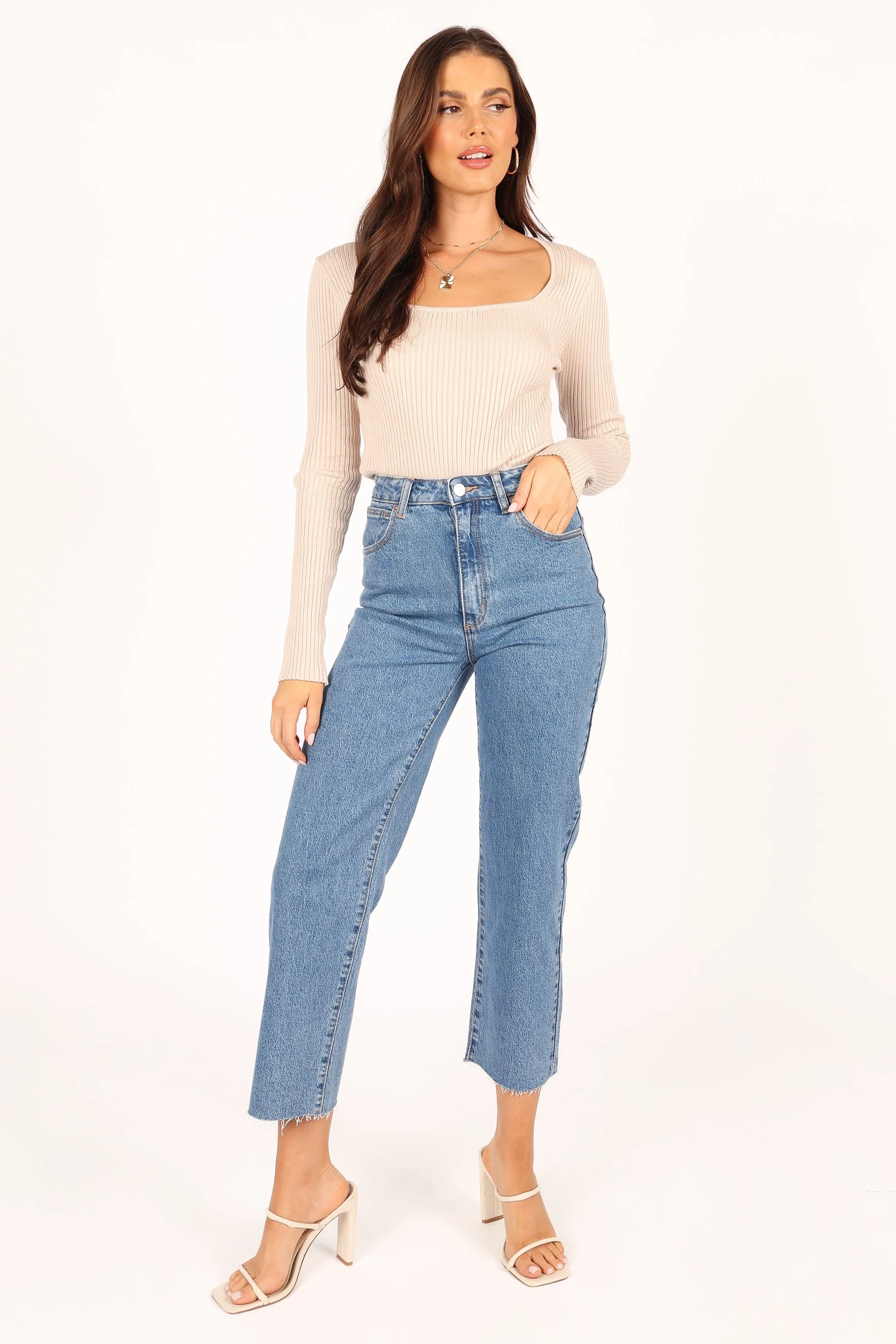 Shani Ribbed Knit Top - Oatmeal