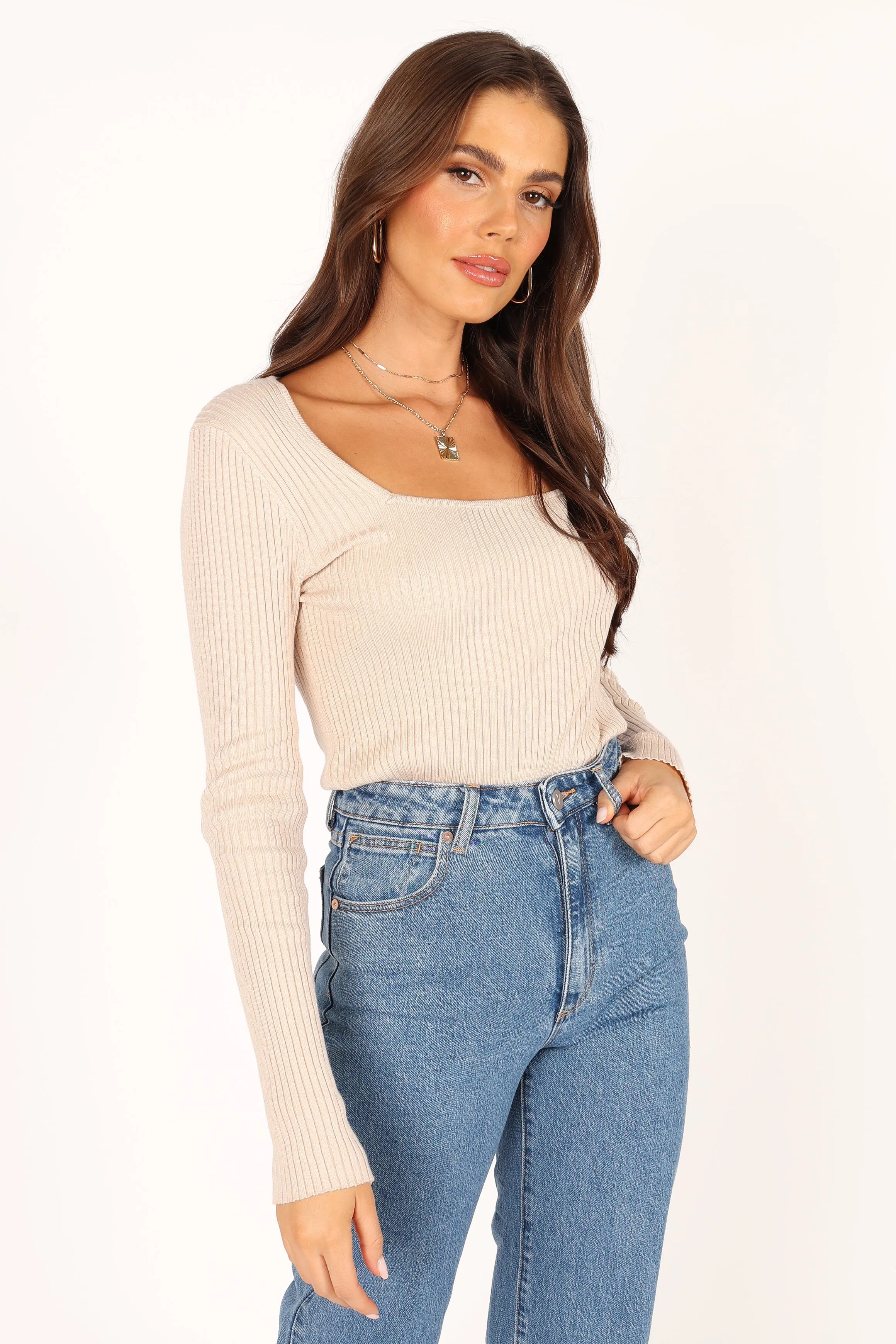 Shani Ribbed Knit Top - Oatmeal