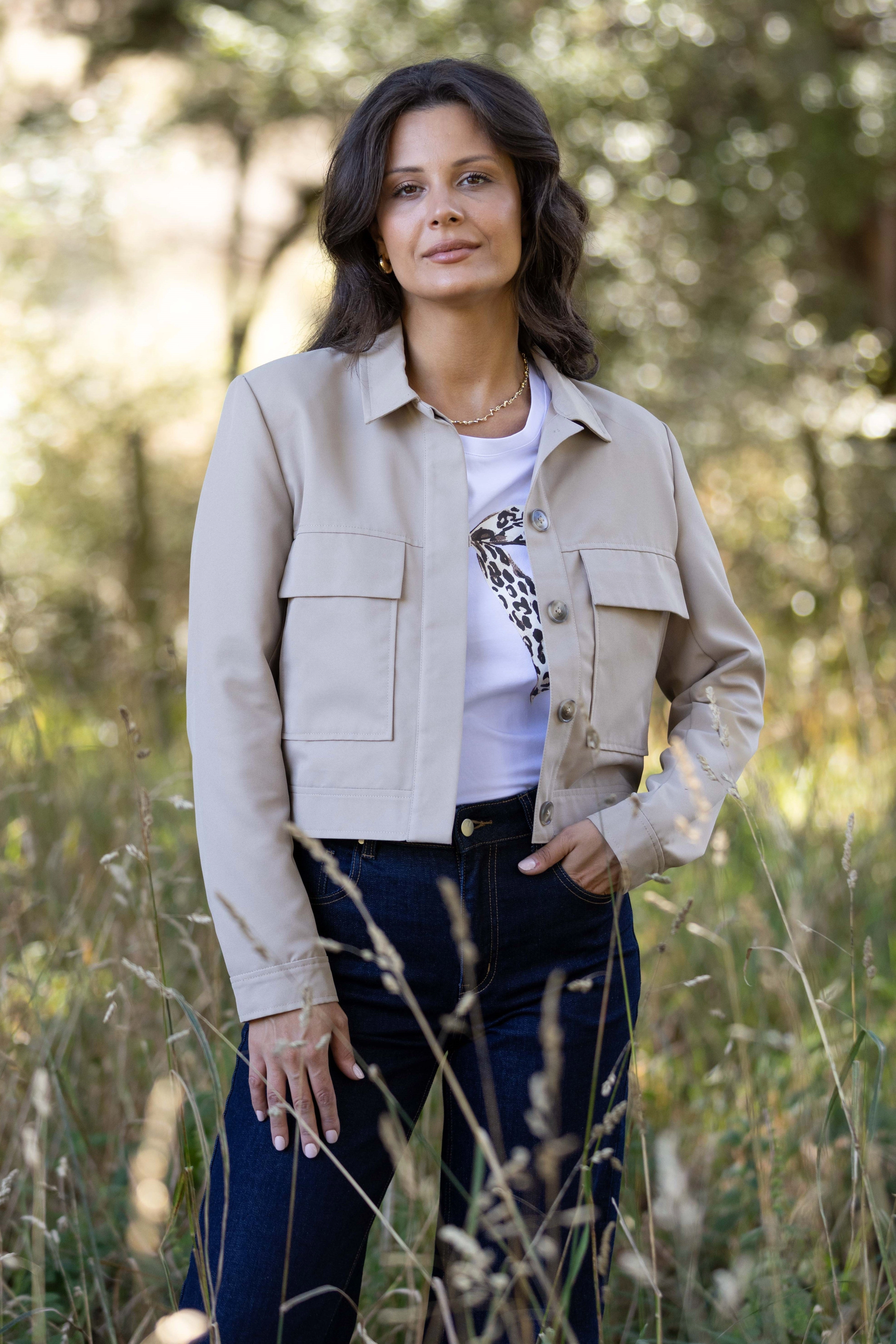 Shine On Label Eckles Cropped Utility Jacket- Mocha