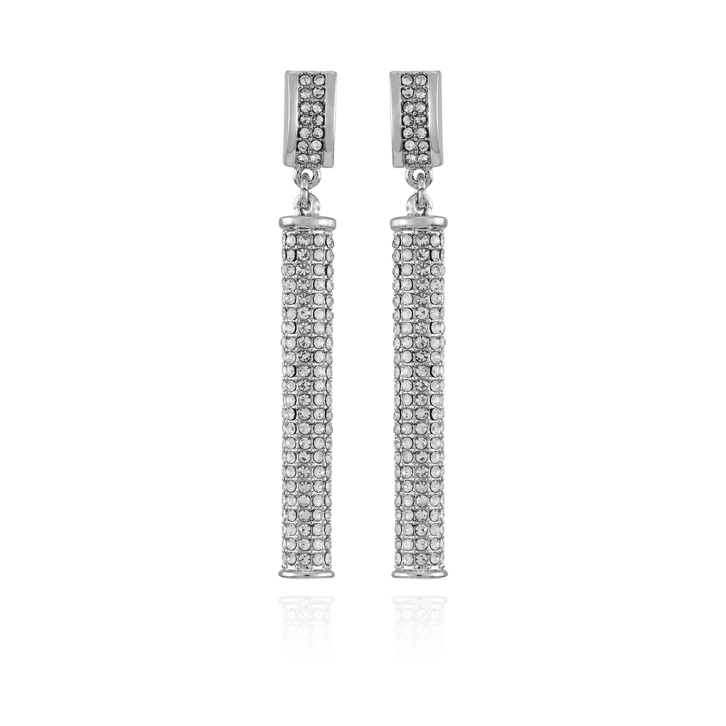 Silvertone Crystal Stone Drop Earrings