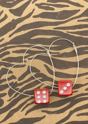 Sterling Silver Dice Heart Hoop Earrings