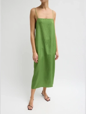 Summer Acetate Crinkle Slip Dress in Chartreuse