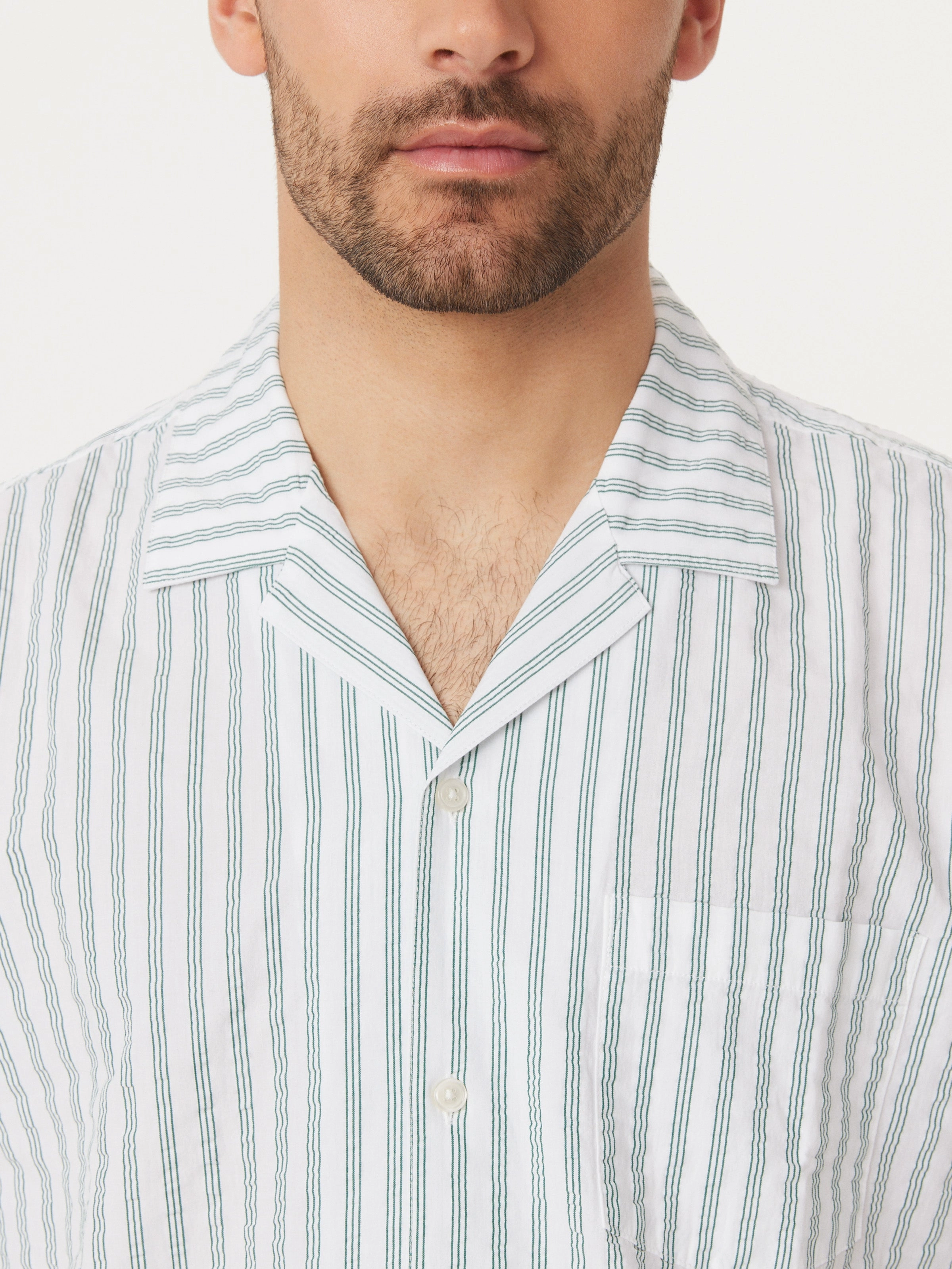 The Seersucker Camp Collar Shirt in Evergreen