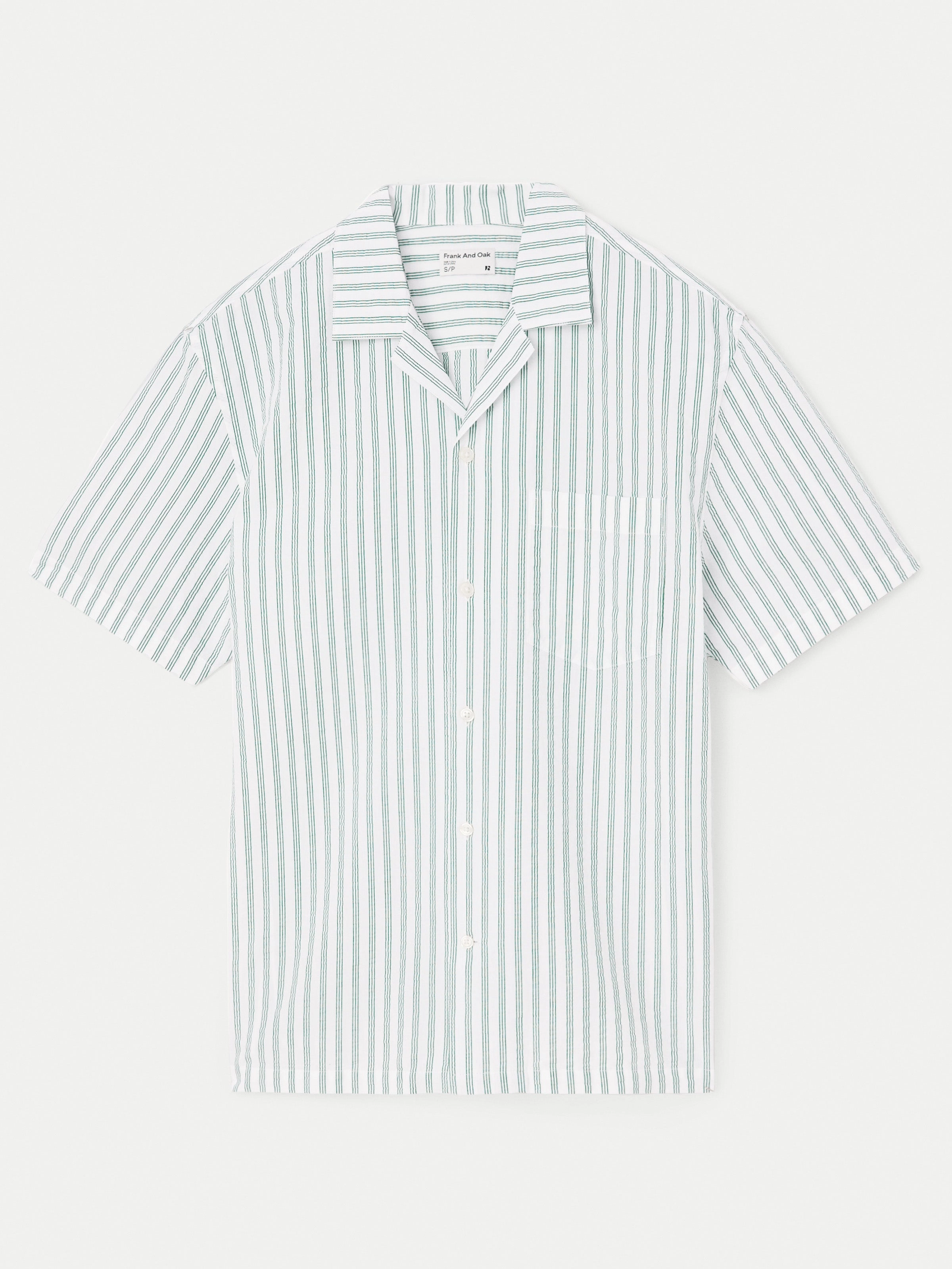 The Seersucker Camp Collar Shirt in Evergreen