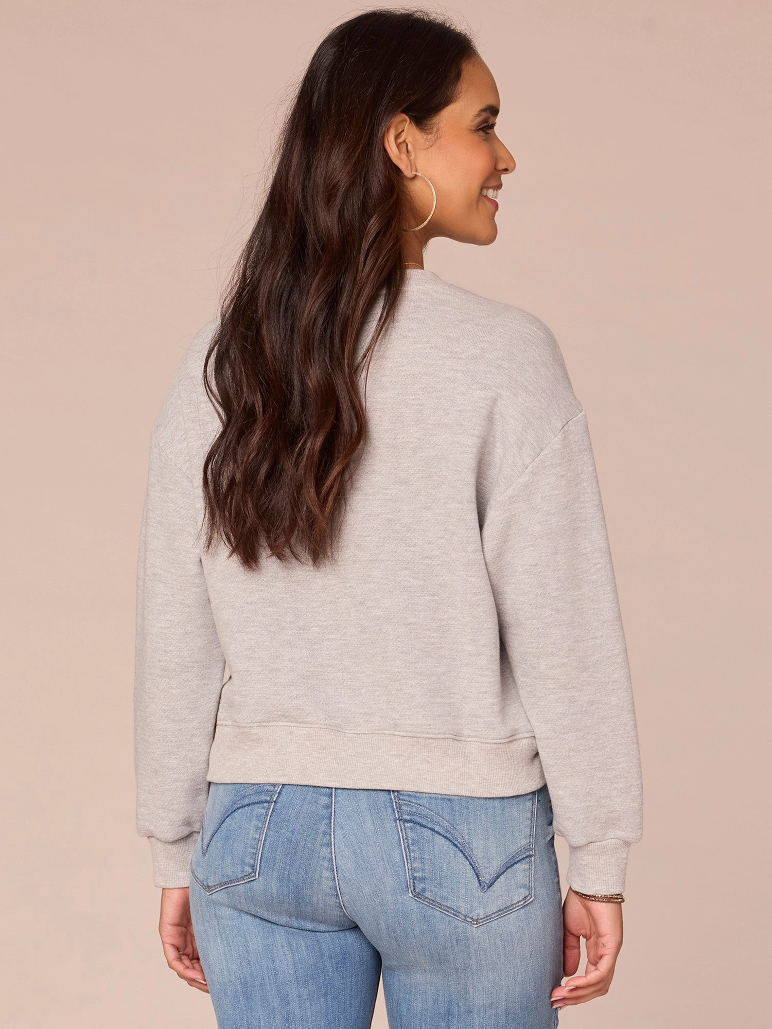 Three Quarter Sleeve Scoop Neck Embroidered Petite Knit Sweatshirt