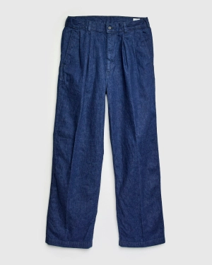 Two Tuck Denim Wide Trousers in Rinsed Indigo