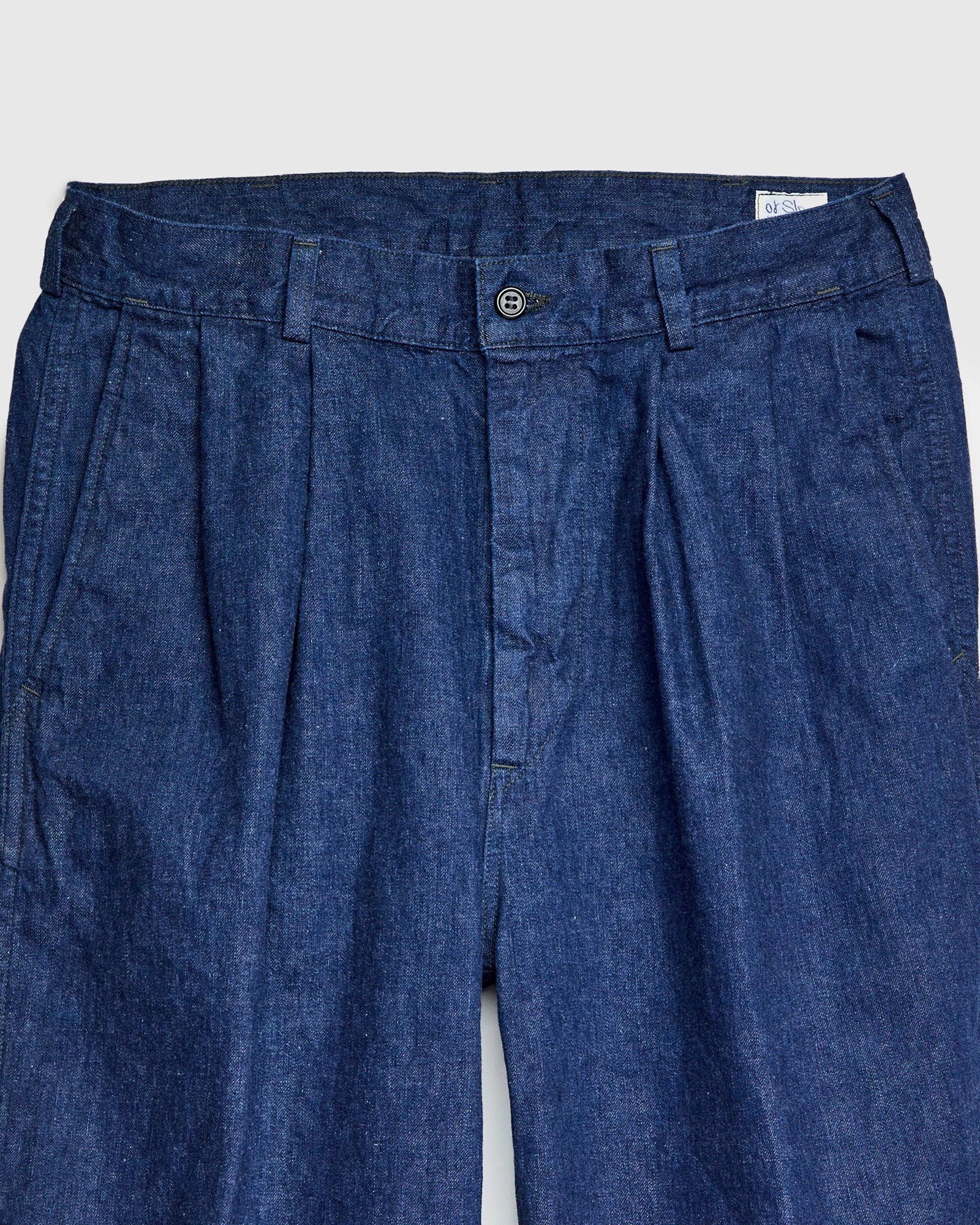 Two Tuck Denim Wide Trousers in Rinsed Indigo