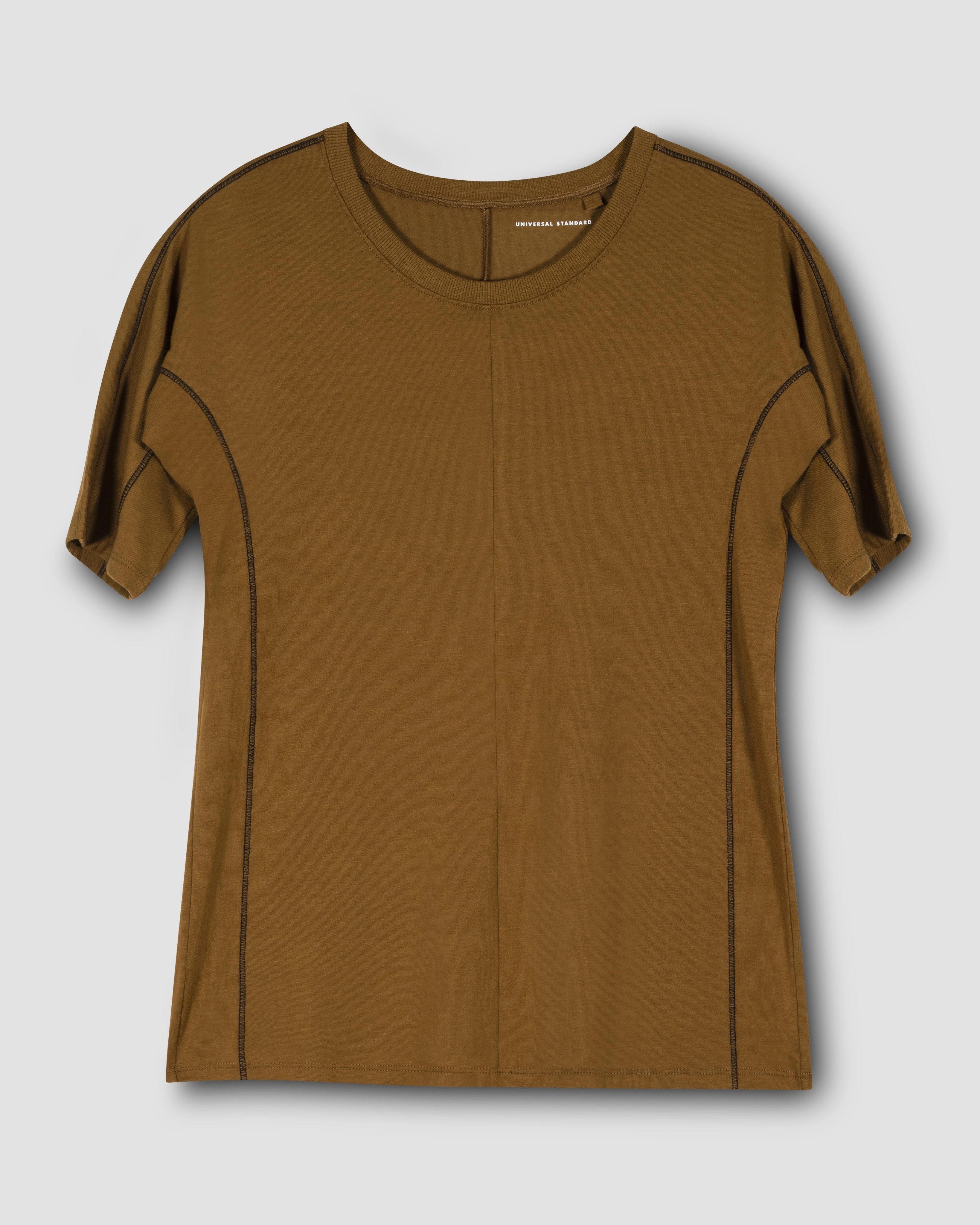 Venencia Short Sleeve Contrast Stitch Top - Caramel