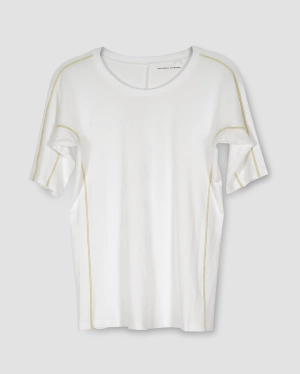 Venencia Short Sleeve Contrast Stitch Top - White