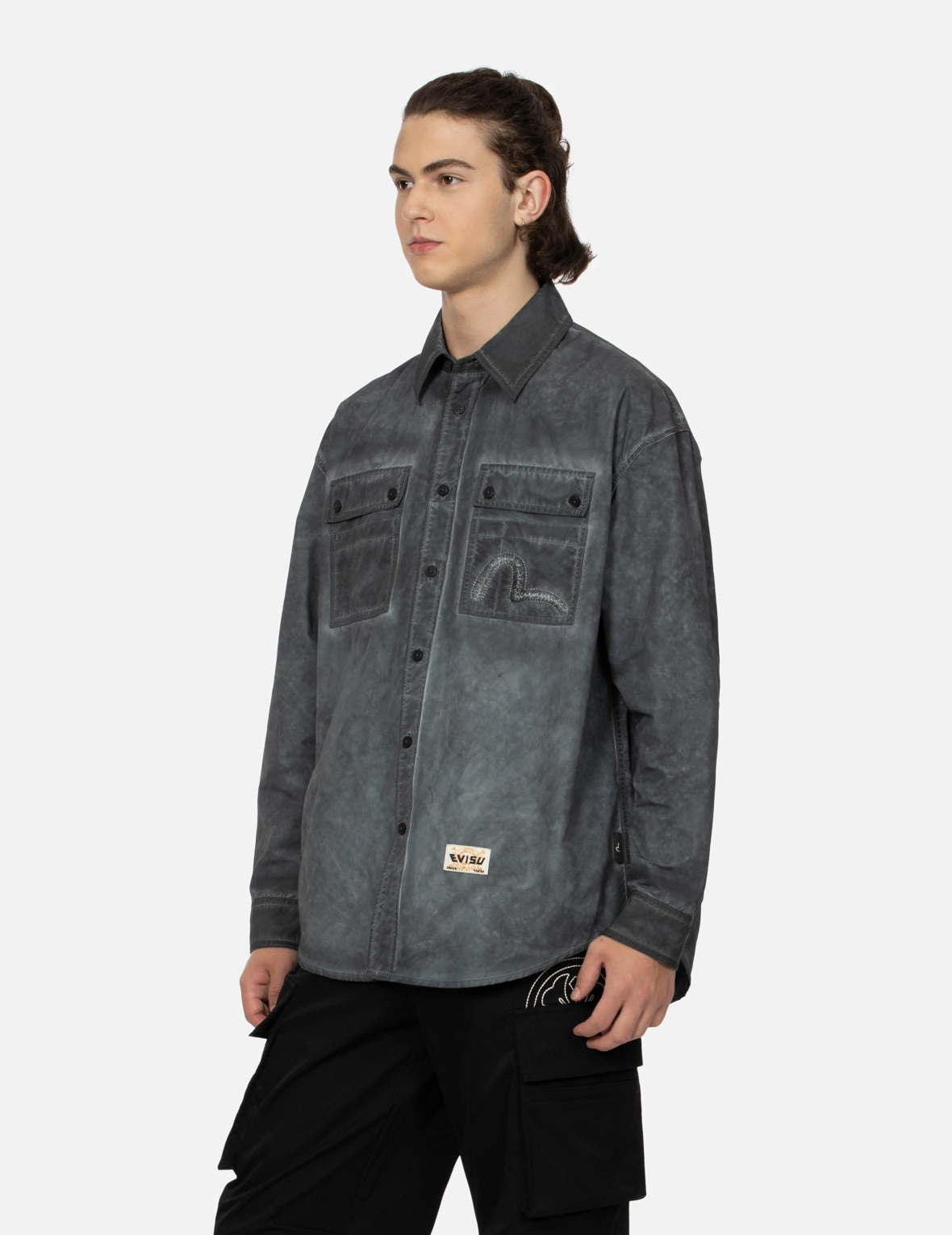 Washed Seagull Embroidery Loose Fit Shirt