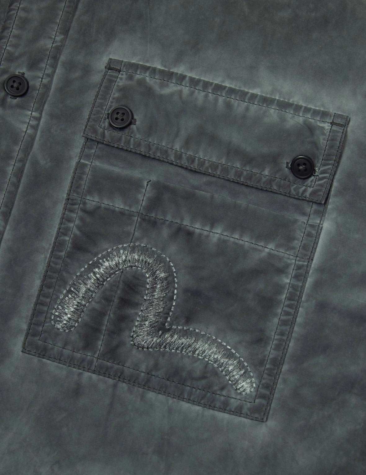 Washed Seagull Embroidery Loose Fit Shirt
