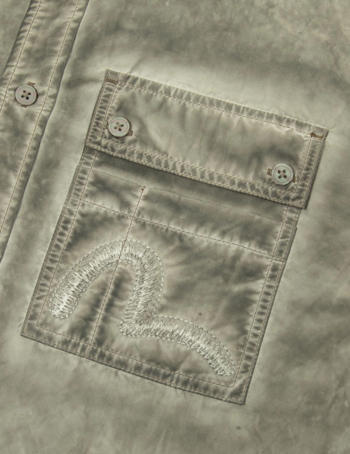 Washed Seagull Embroidery Loose Fit Shirt