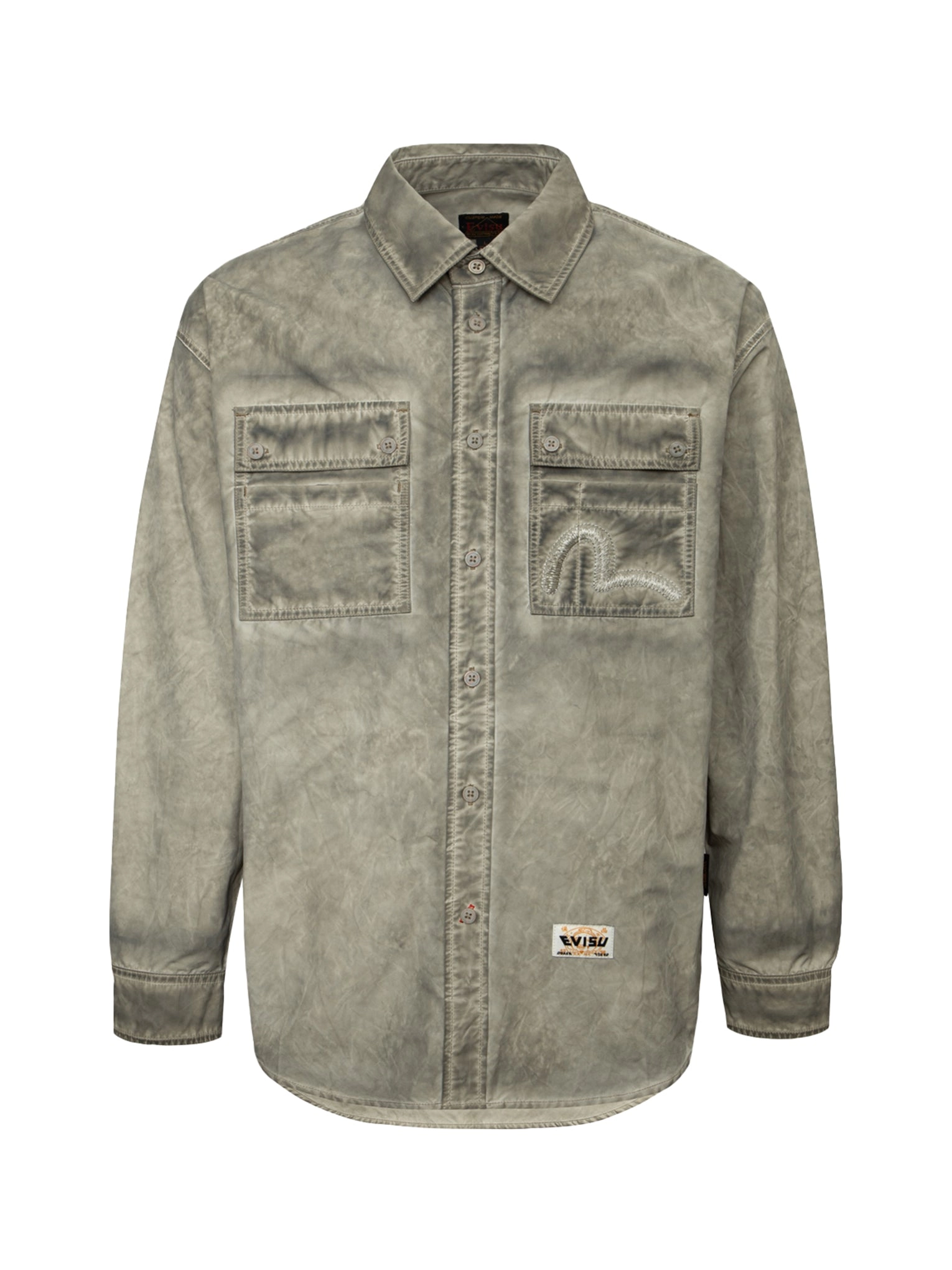 Washed Seagull Embroidery Loose Fit Shirt