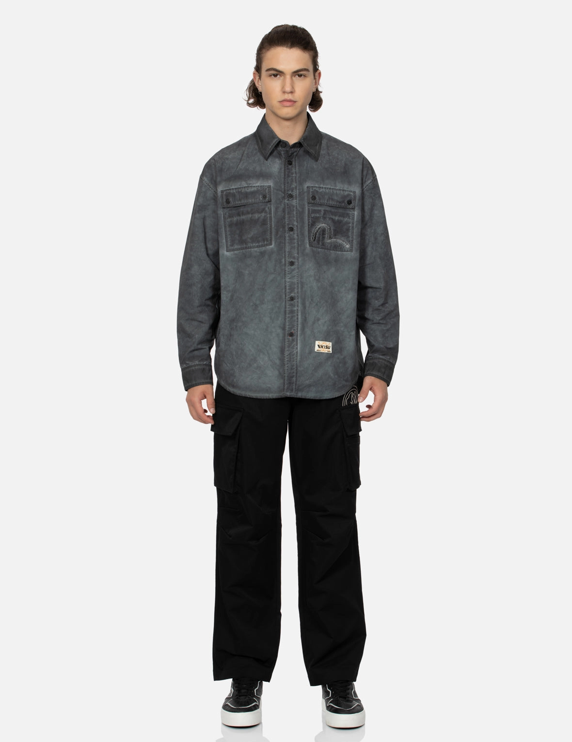 Washed Seagull Embroidery Loose Fit Shirt